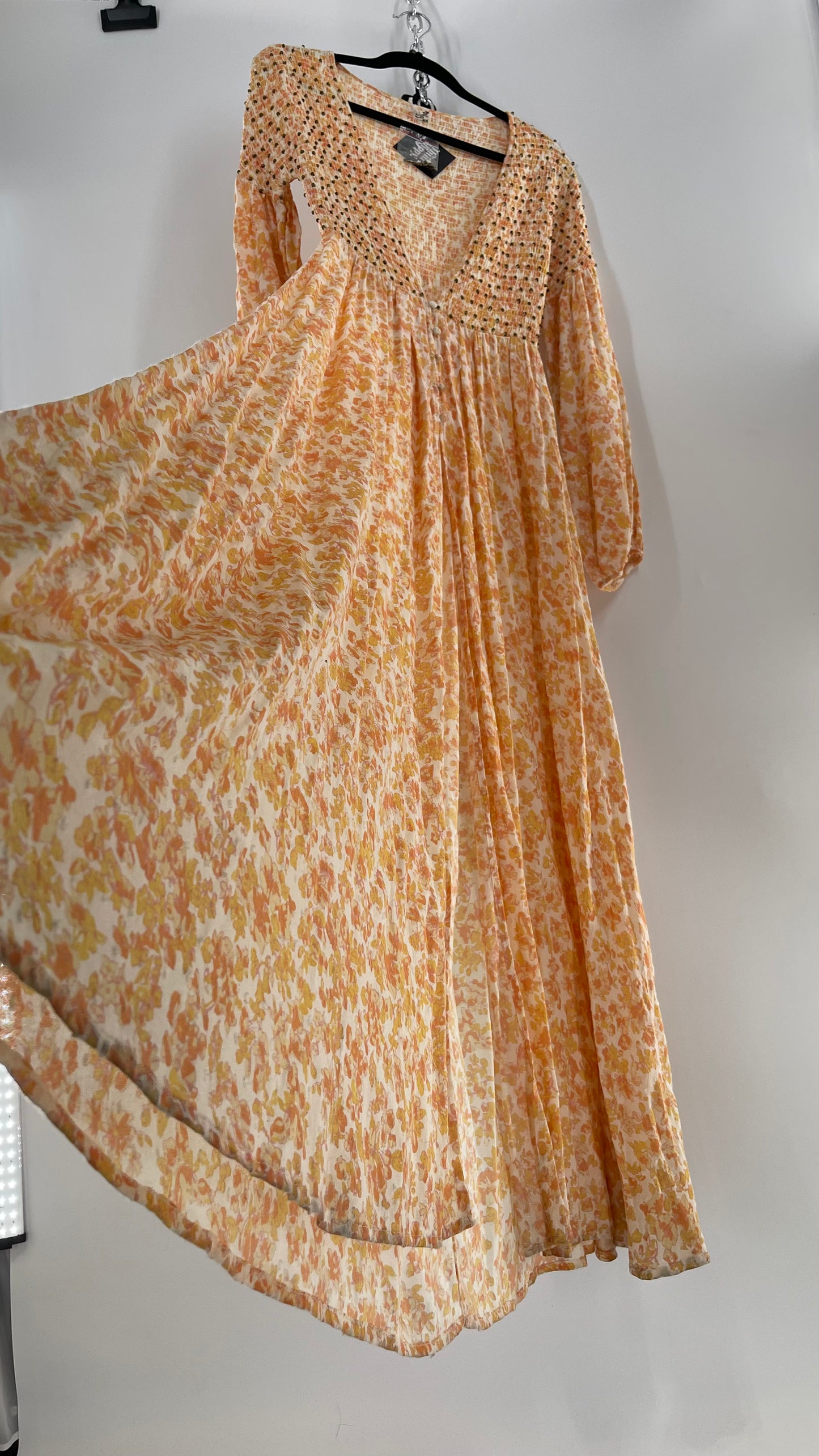 Intimately Free People Orange Floral Smocked Maxi Dress (XS)