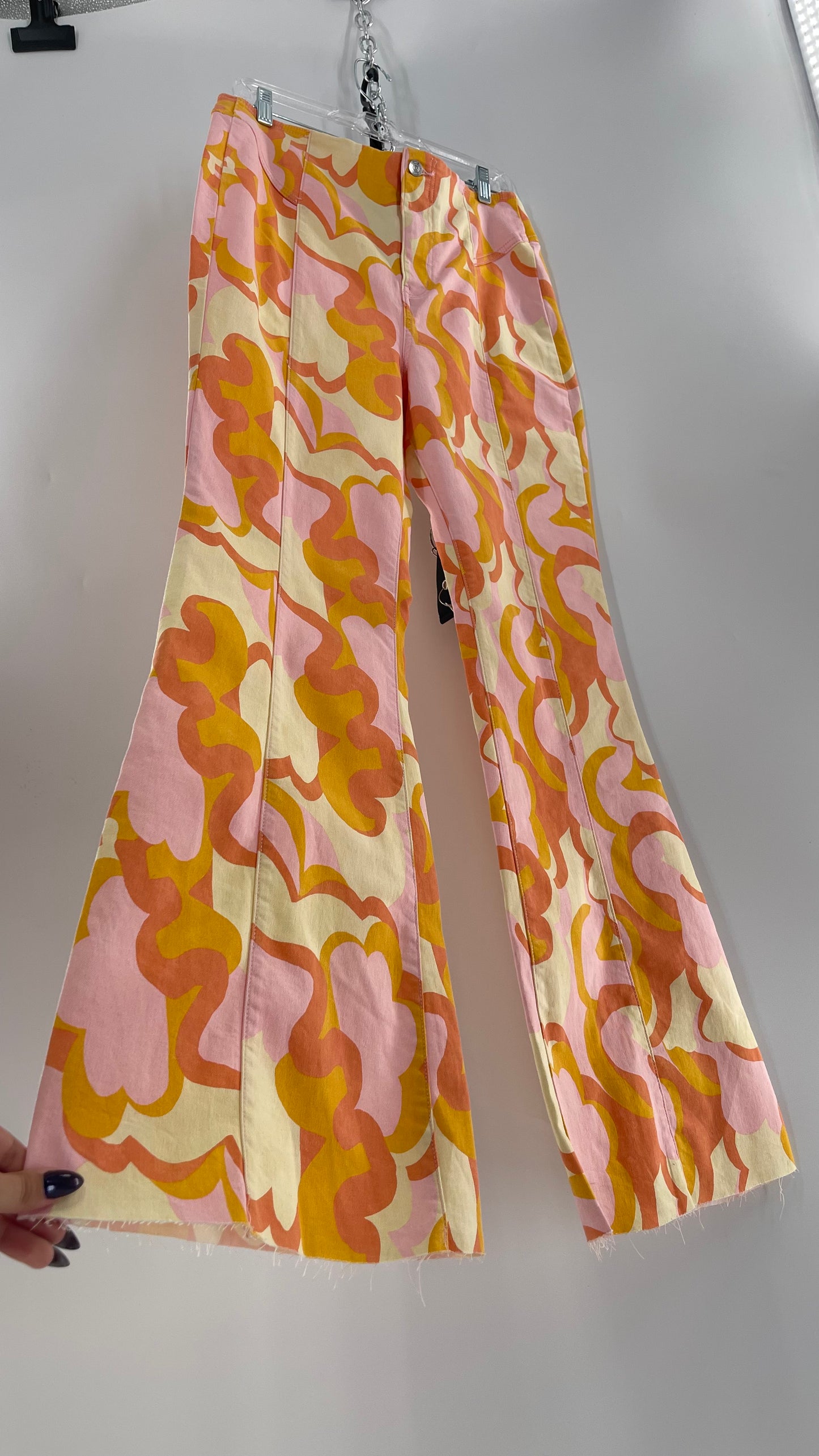 Free People Youthquake Warm Toned Funky Patterned Flare Bell Bottoms (31)