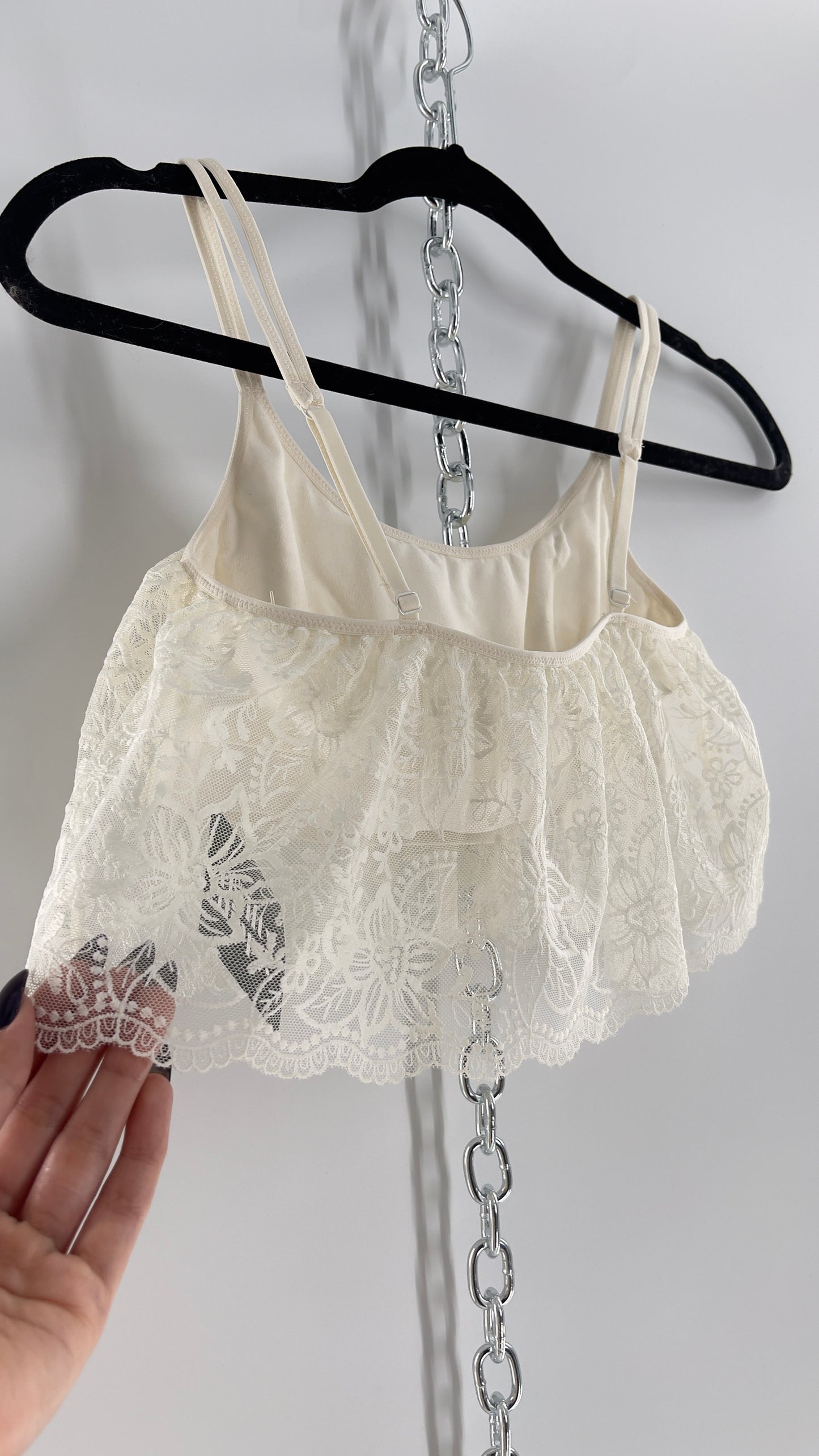 Aerie White Lace Ruffle Bra Top (Medium)
