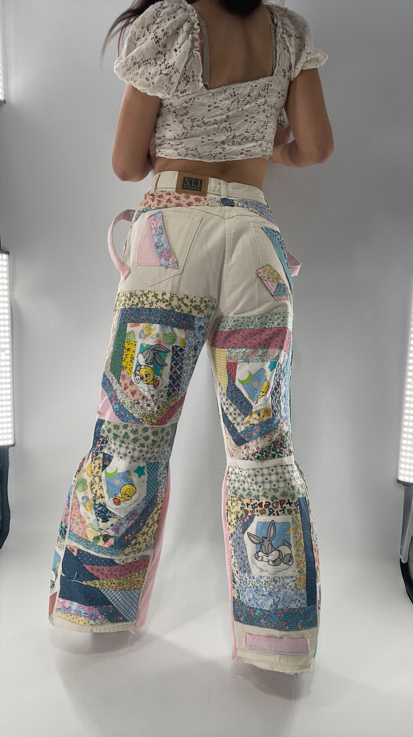 Custom - Handmade Reworked Looney Toons Cutie Pie Patchwork Flares