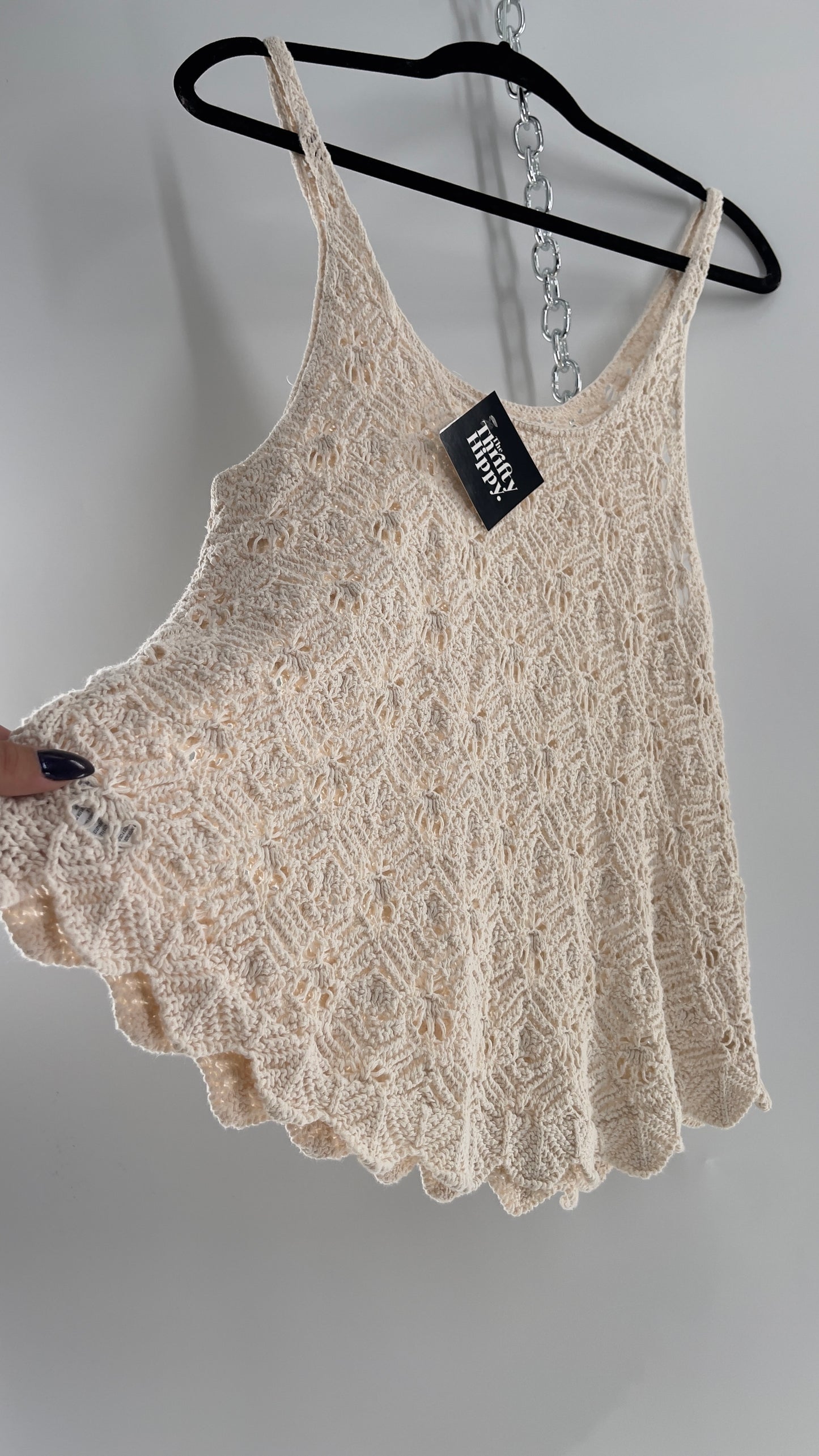 Beige Hippy Crochet Tank (Medium)