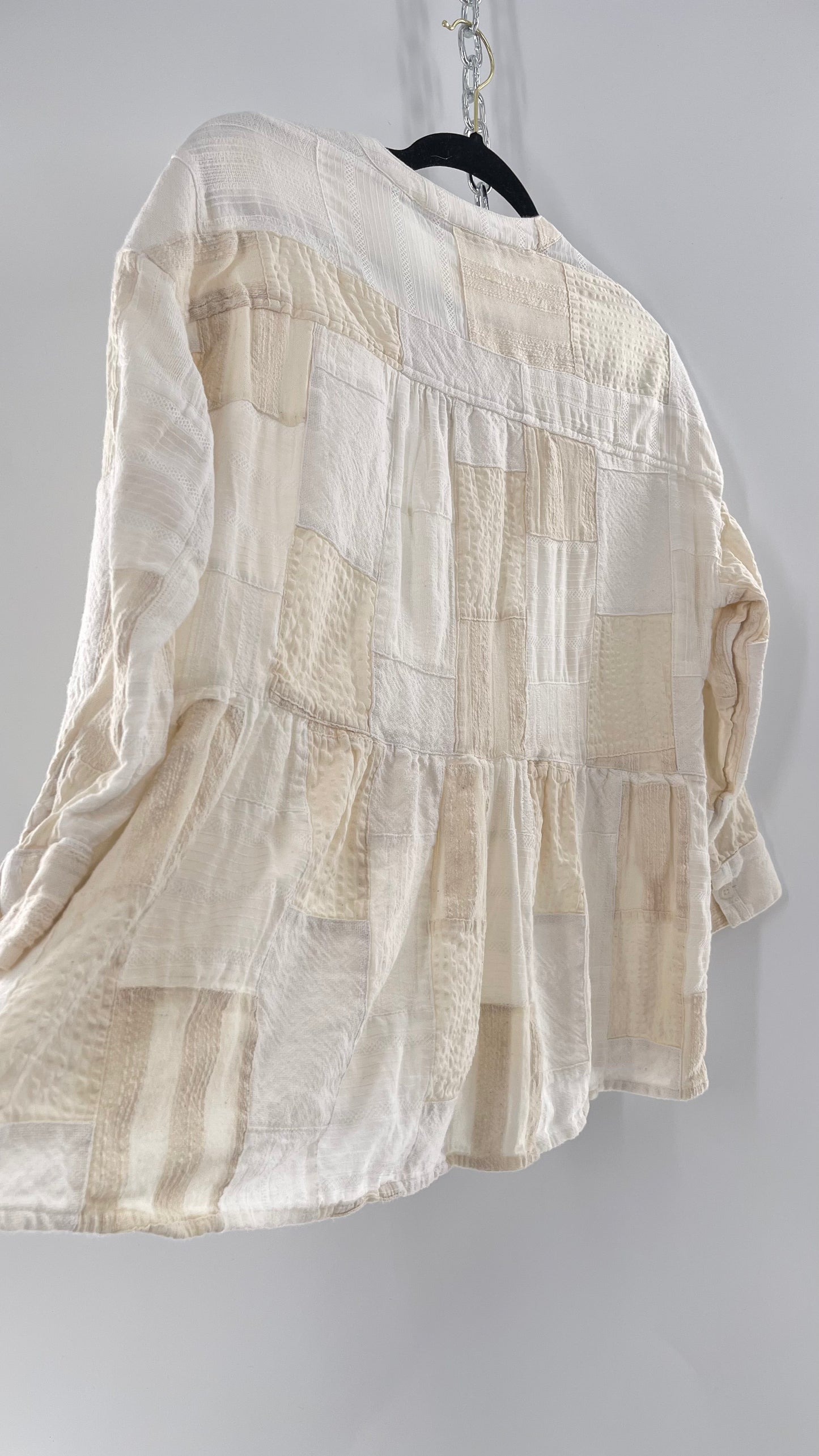Maeve Anthropologie Beige Patchwork Long Sleeve Top (XS)