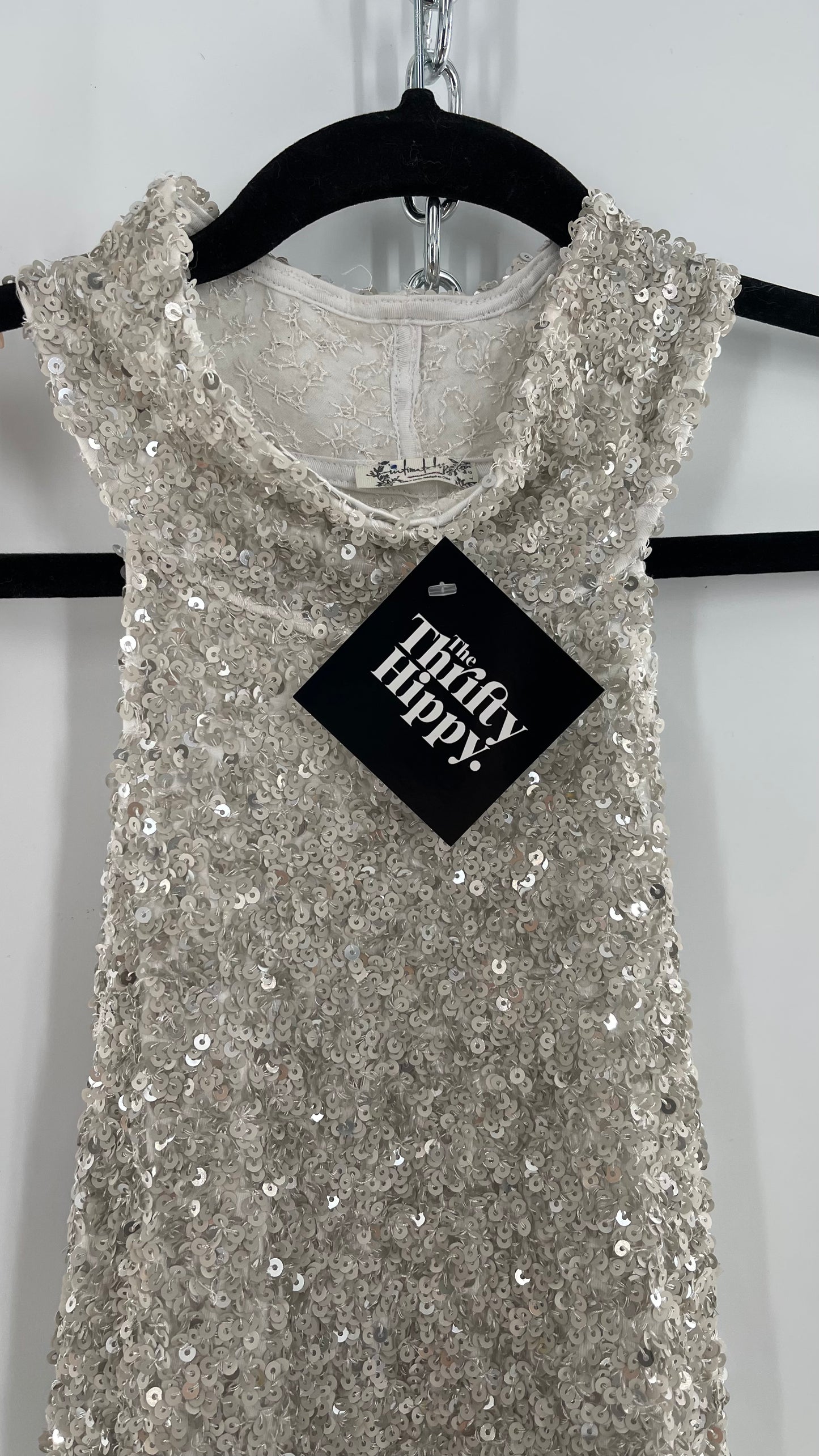 Free People White/Silver Sequin High Neck Tank(Large)