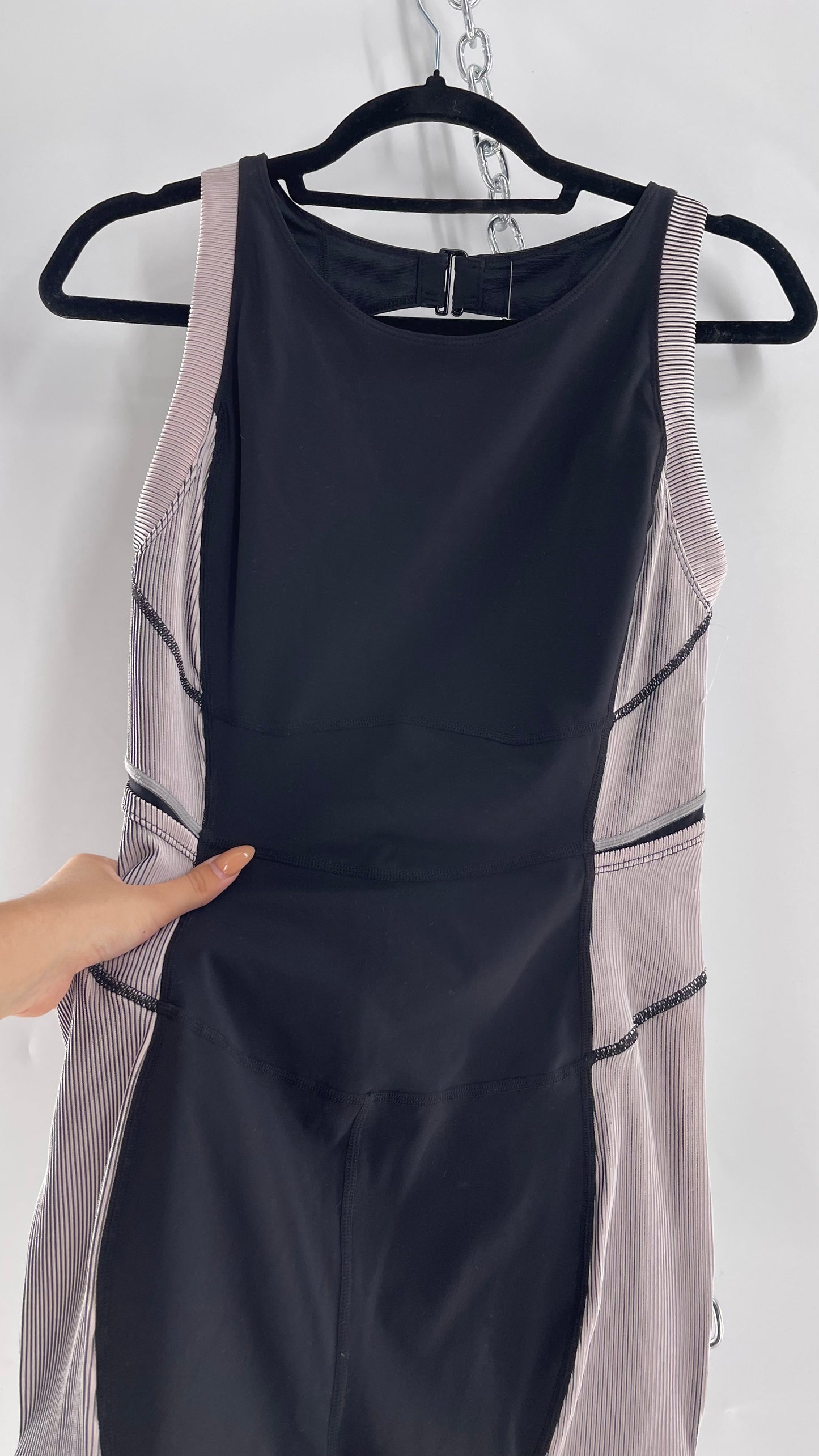 Free People Movement Black and White Open Back Romper (Medium)