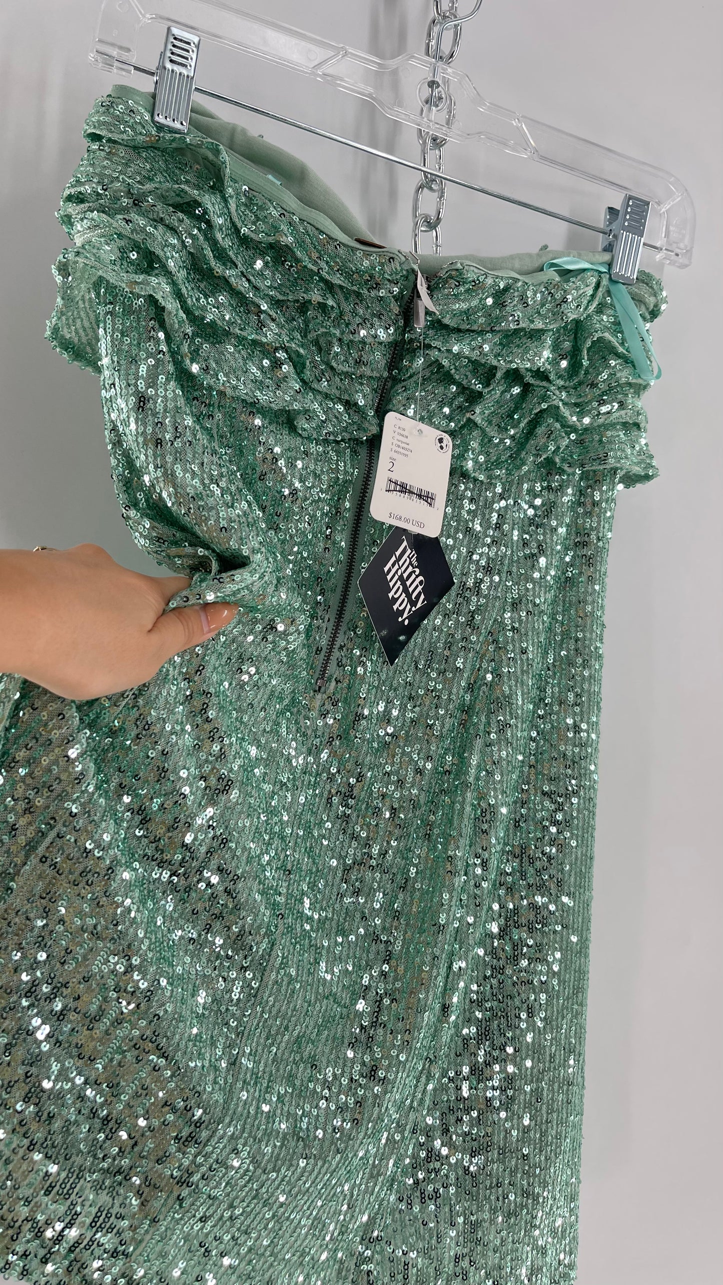 Free People Teal Sequin Ruffle Frida Tube Dress (2)