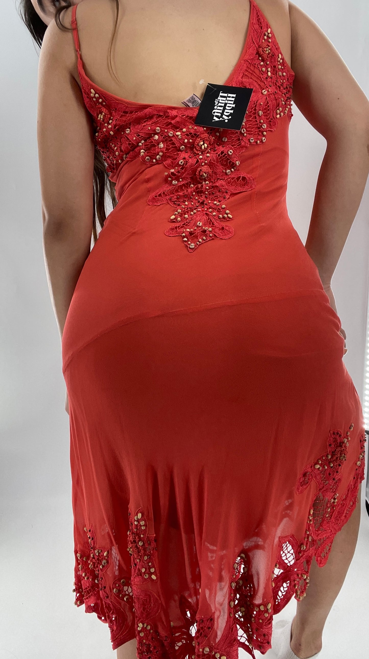 1990s Vintage Cache Coral Appliqué Tropical Beaded Slip (2)