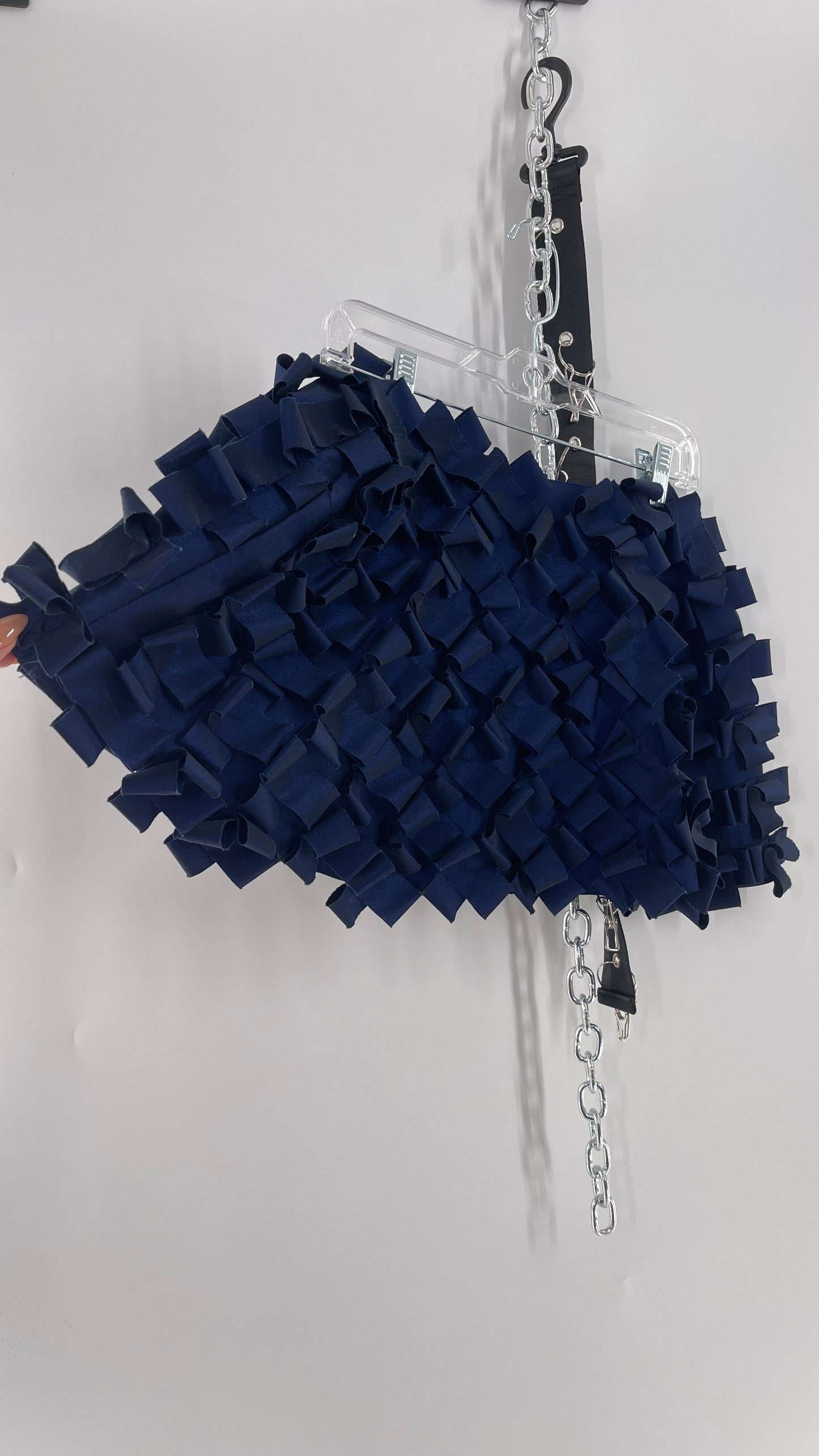 Samuel Dong Navy Blue Metallic Textured Micro Mini (2)