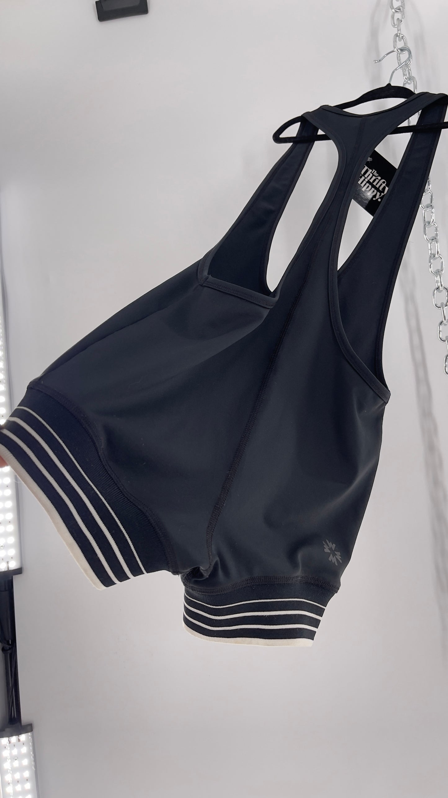 Without Walls Black Swim Romper with Striped Elastic Hems (XS)