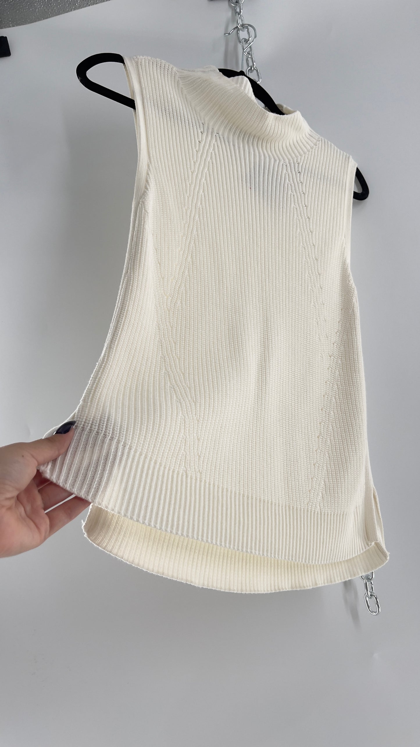 White House Black Market White Knit Mock Neck Tank (Small)