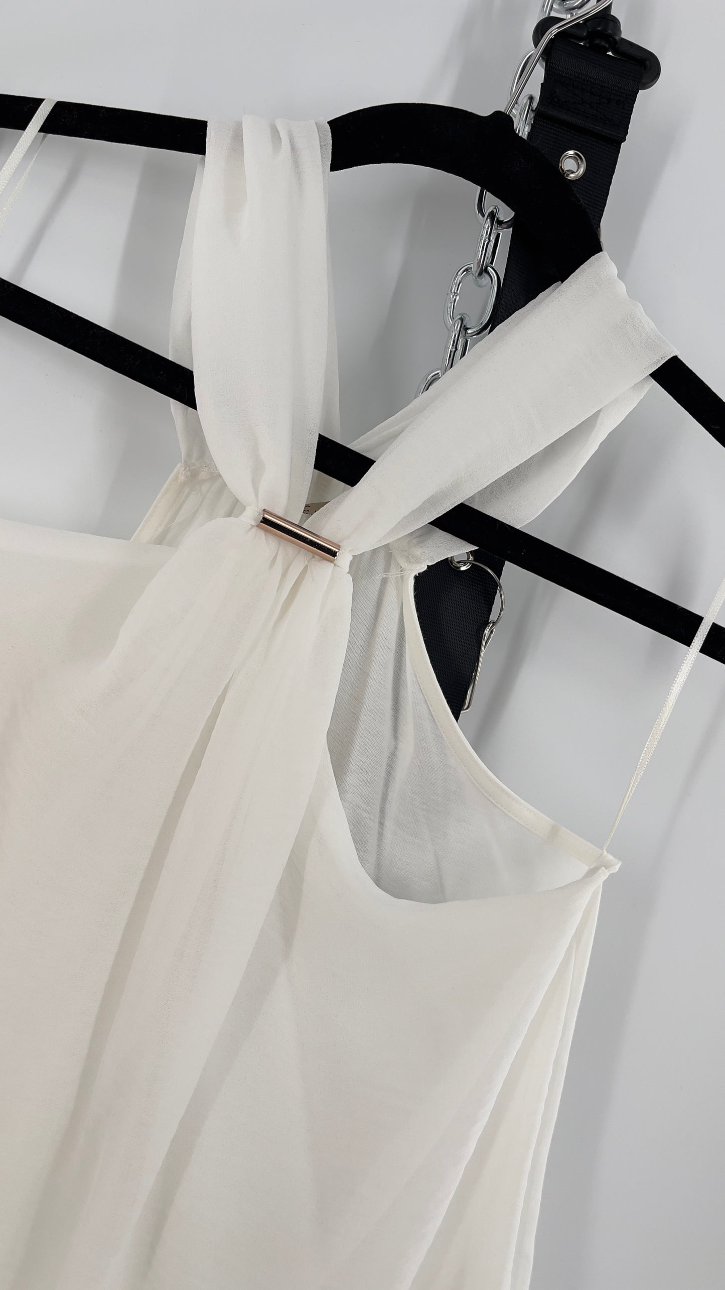 Zara White Halter Sleeveless Blouse with Metal Detailing (Medium)