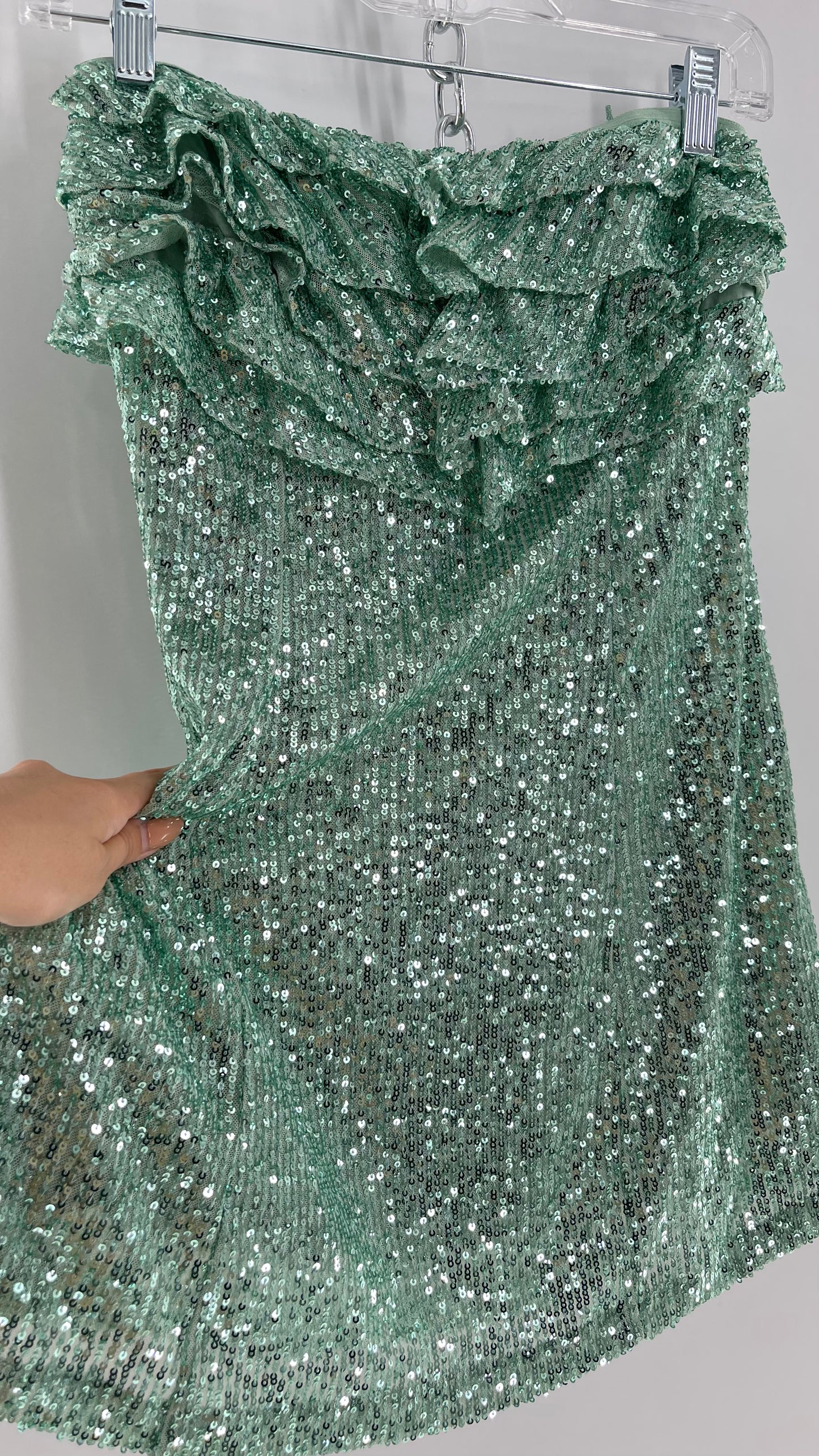 Free People Teal Sequin Ruffle Frida Tube Dress (2)