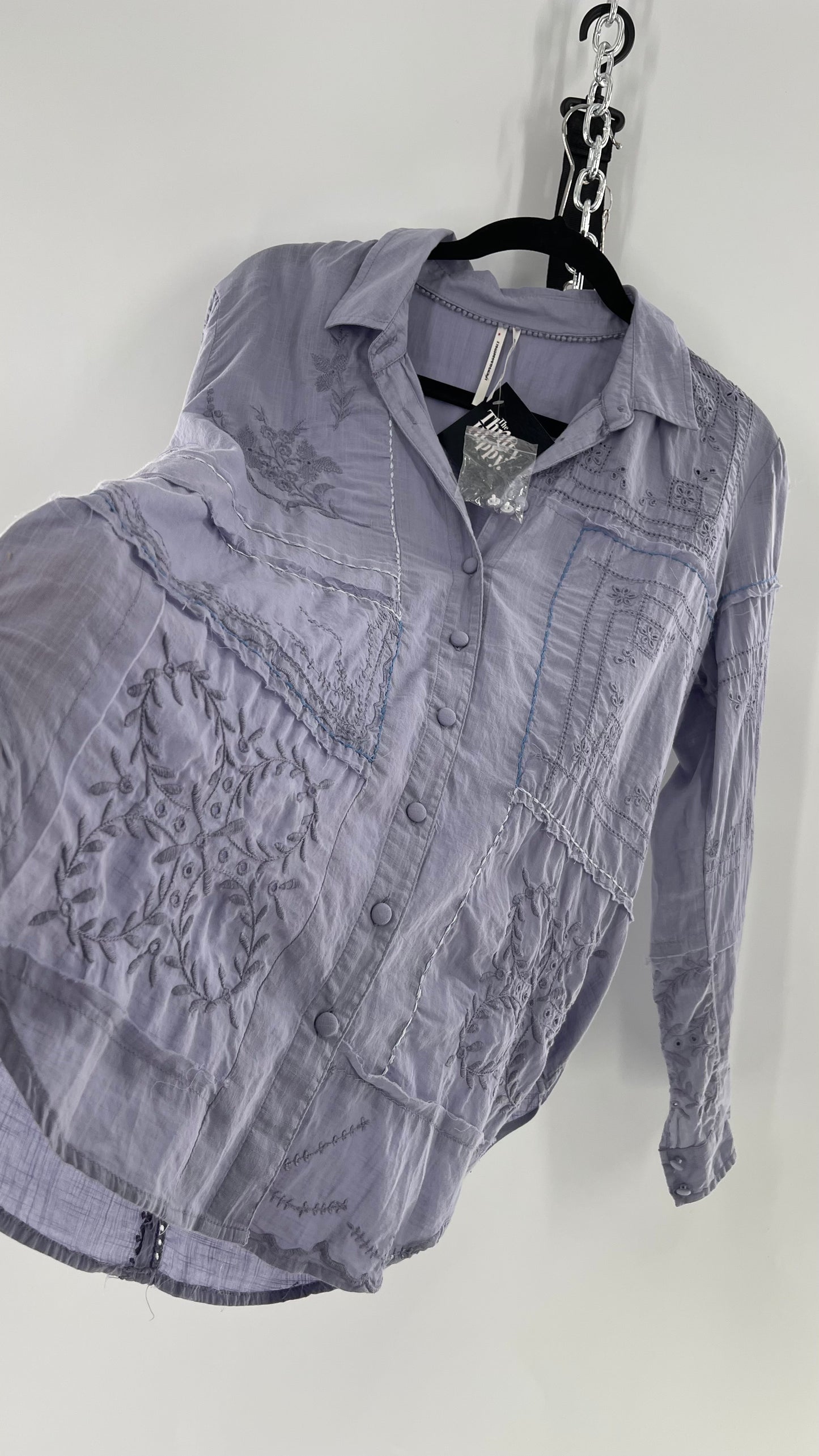 Anthropologie Powder Blue Patchwork Embroidered Long Sleeve (Small)