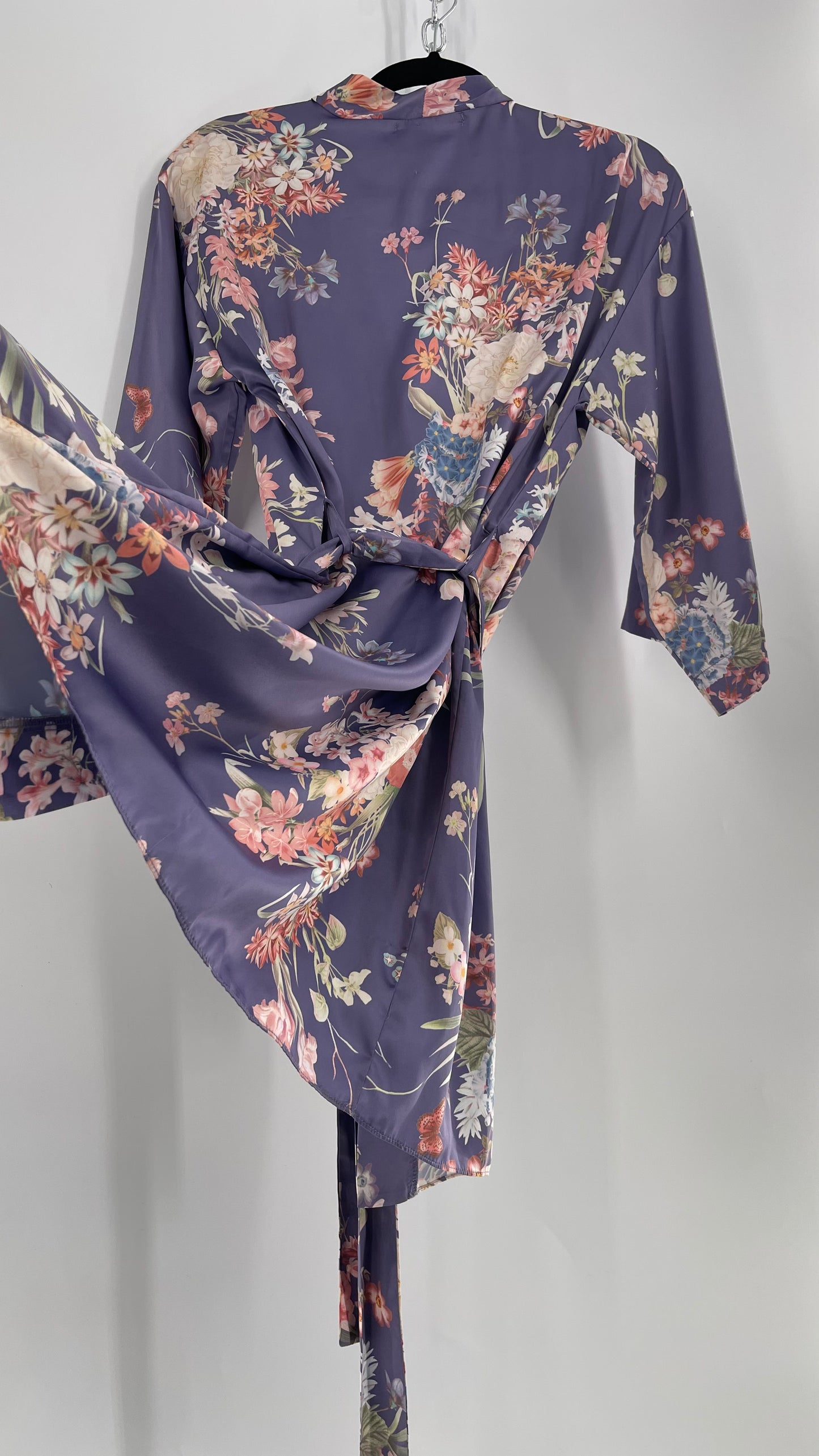 Anthropologie Flora Nikrooz Purple Floral Satin Robe (XS/S)