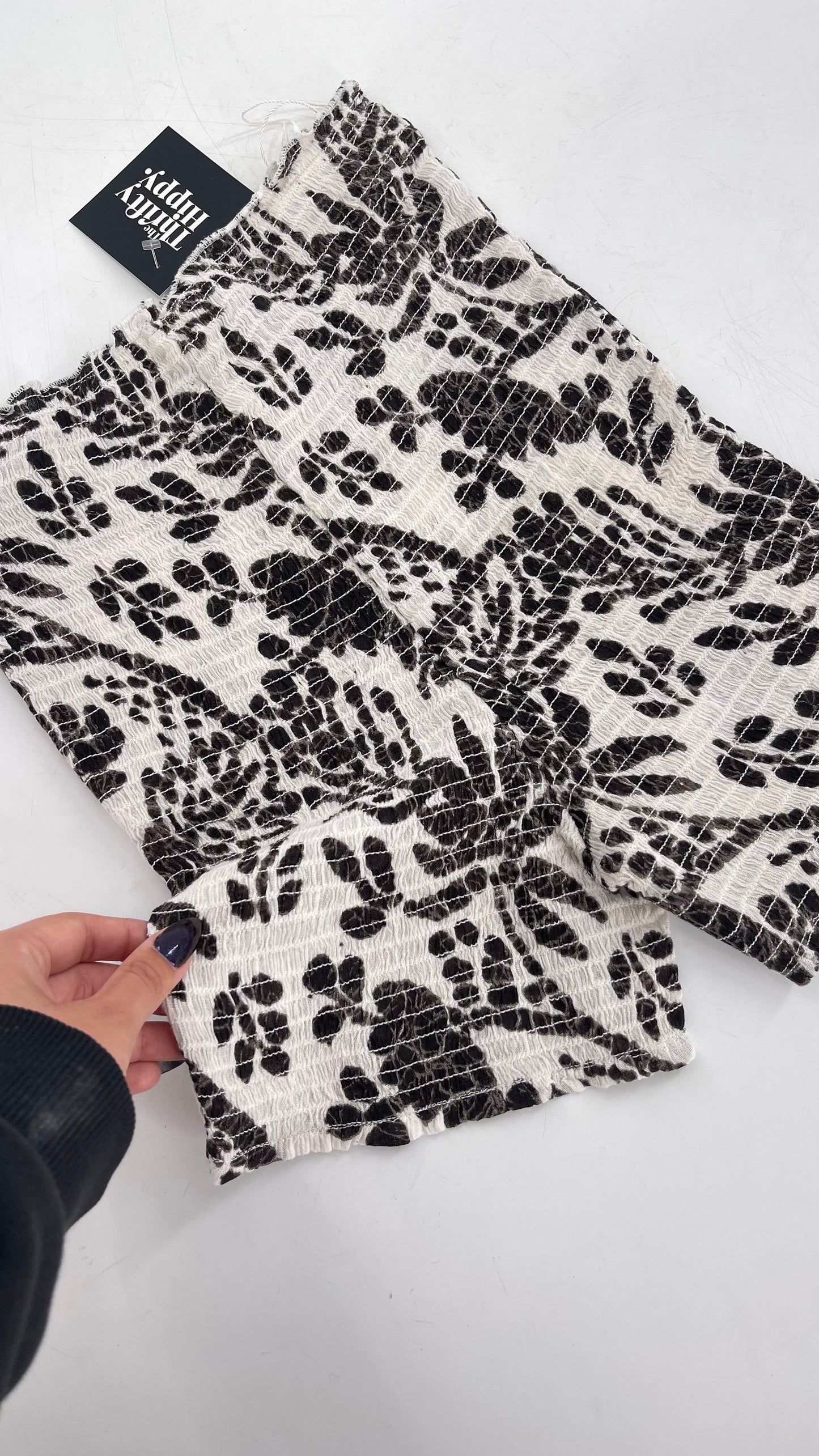 Free People White/Black Patterned Smocked Shorts (XS/S)