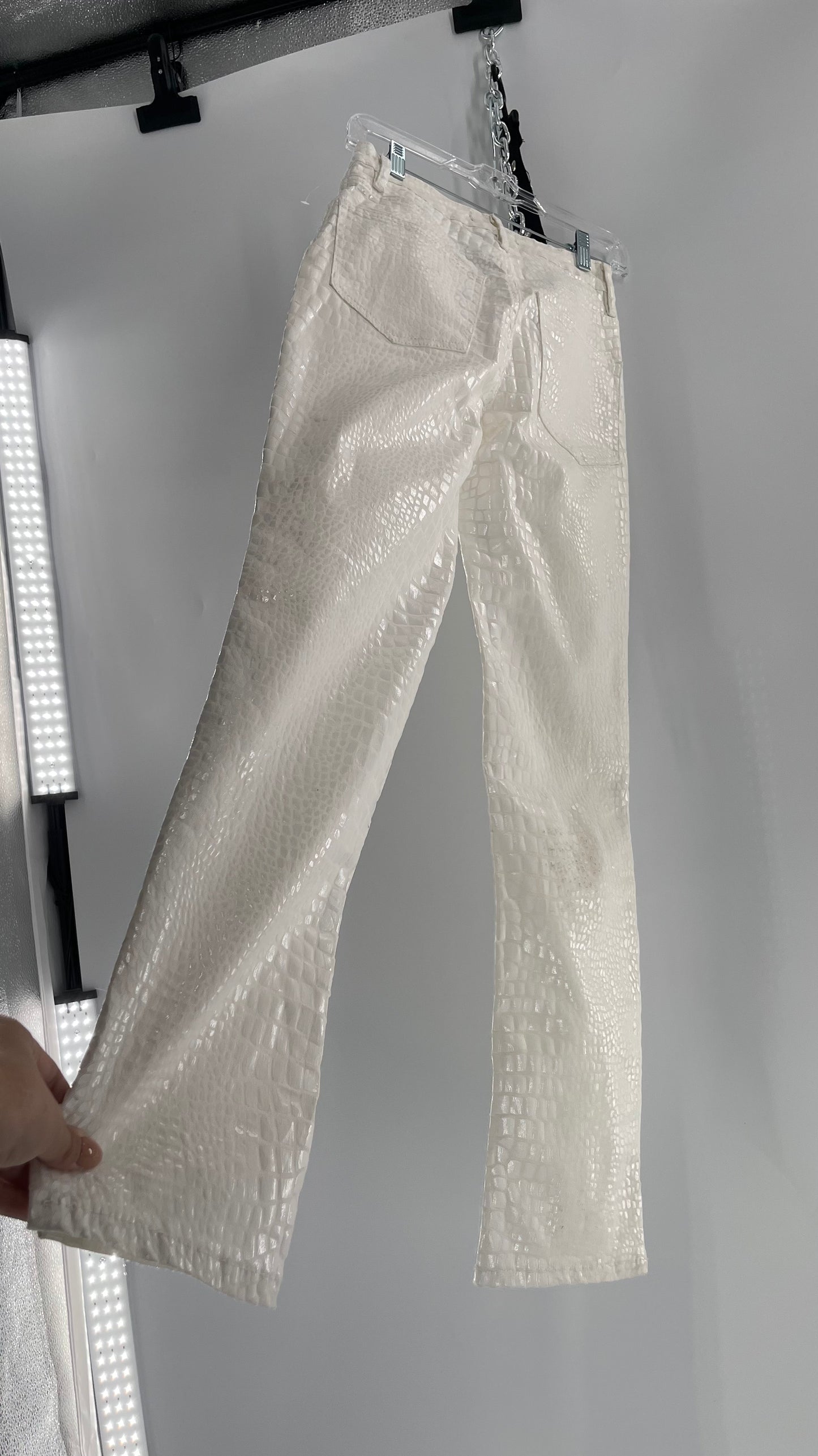 Free People White Straight Leg Jeans with Snake Patterned Texture (27)