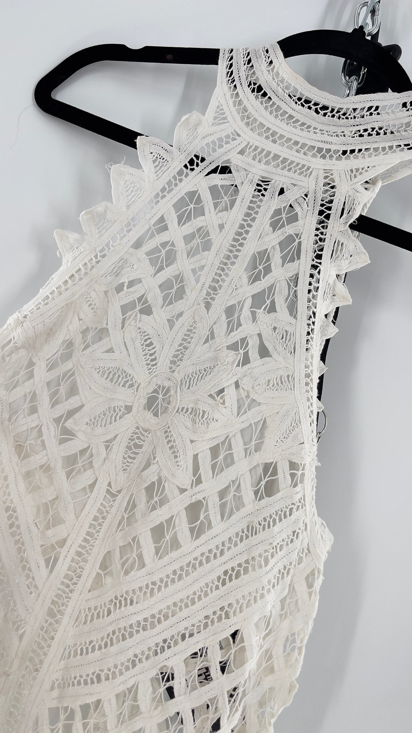Intimately Free People Be My Battenburg White Lace Halter Bodysuit (XL)