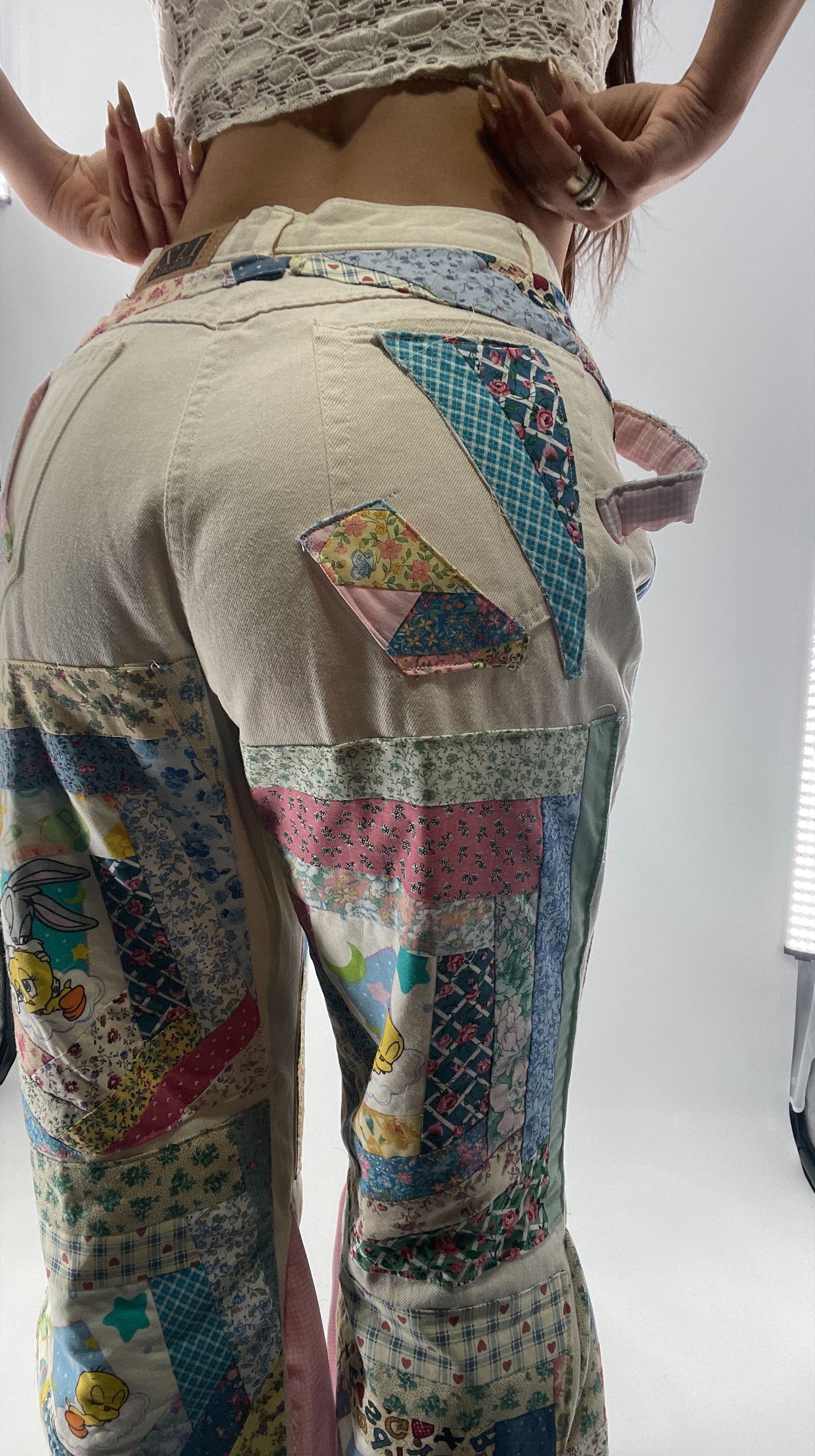 Custom - Handmade Reworked Looney Toons Cutie Pie Patchwork Flares