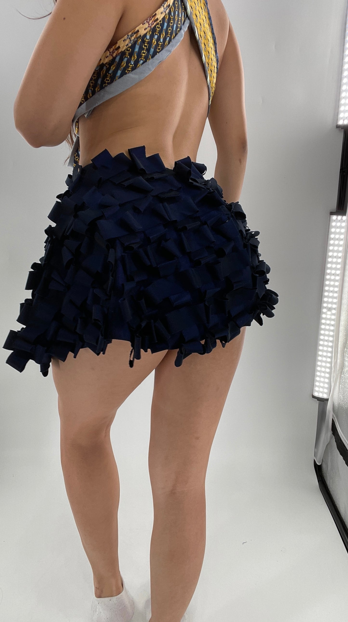 Samuel Dong Navy Blue Metallic Textured Micro Mini (2)