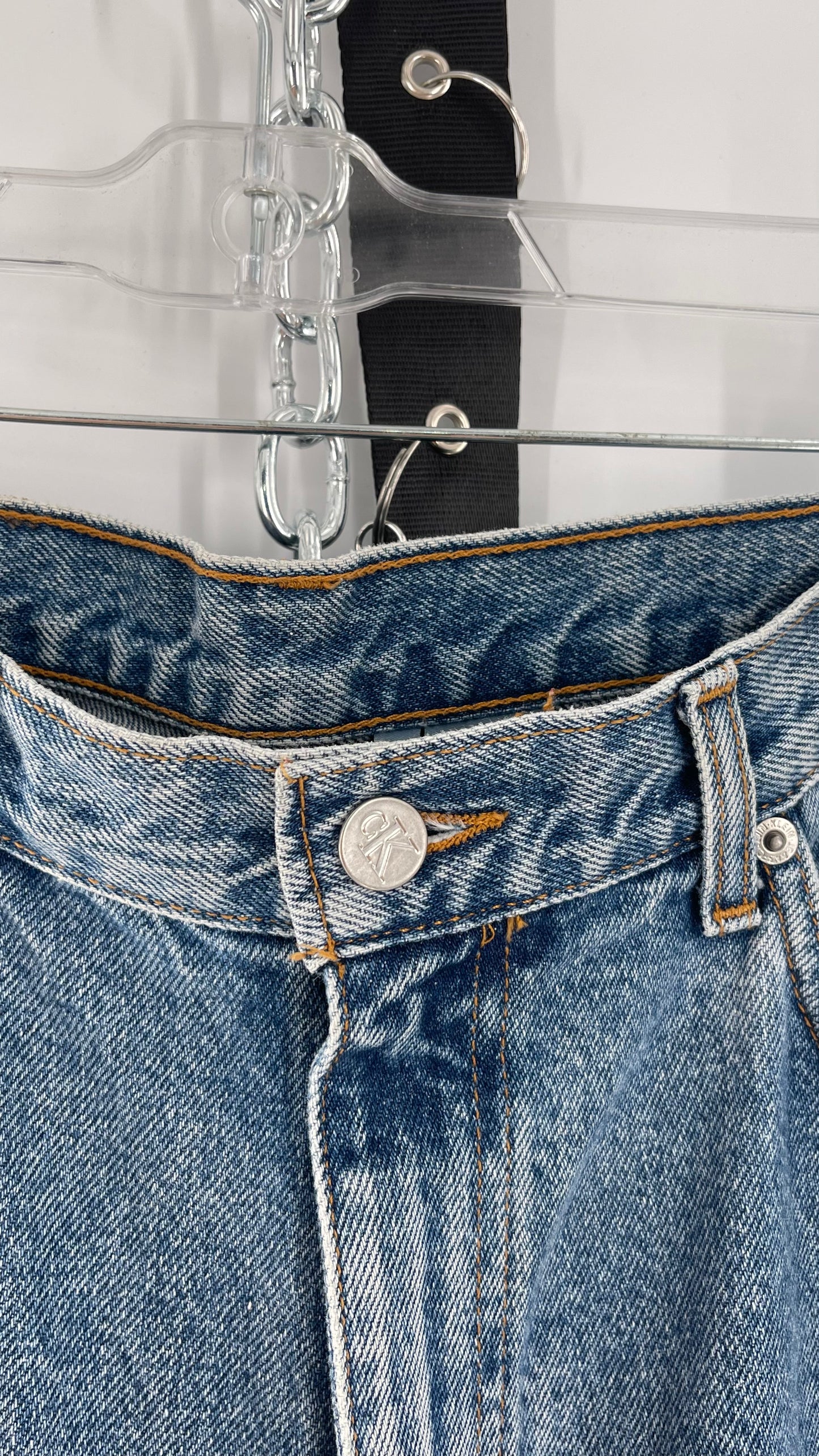 Vintage Calvin Klein Stone Washed Jeans with Silver Glitter Hem (29/30)
