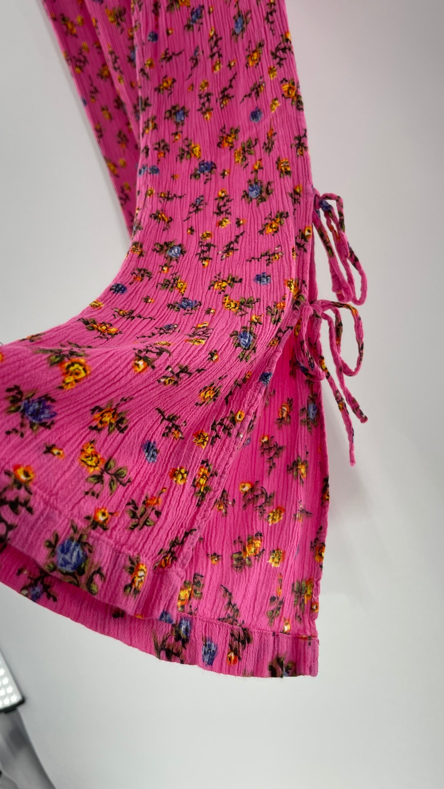 Urban Outfitters Crimped Floral Flares with Tie Up Ankle Detailing (Small)