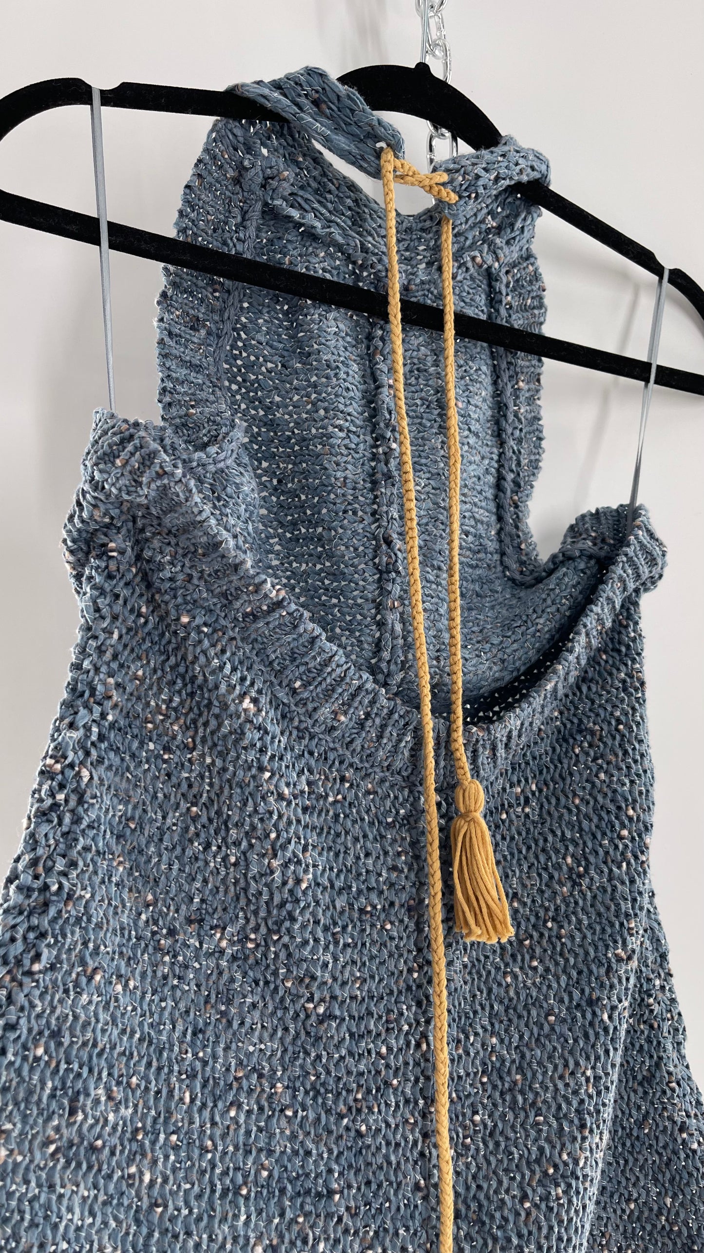 Free People Blue Crochet Knit Halter Romper (Medium)