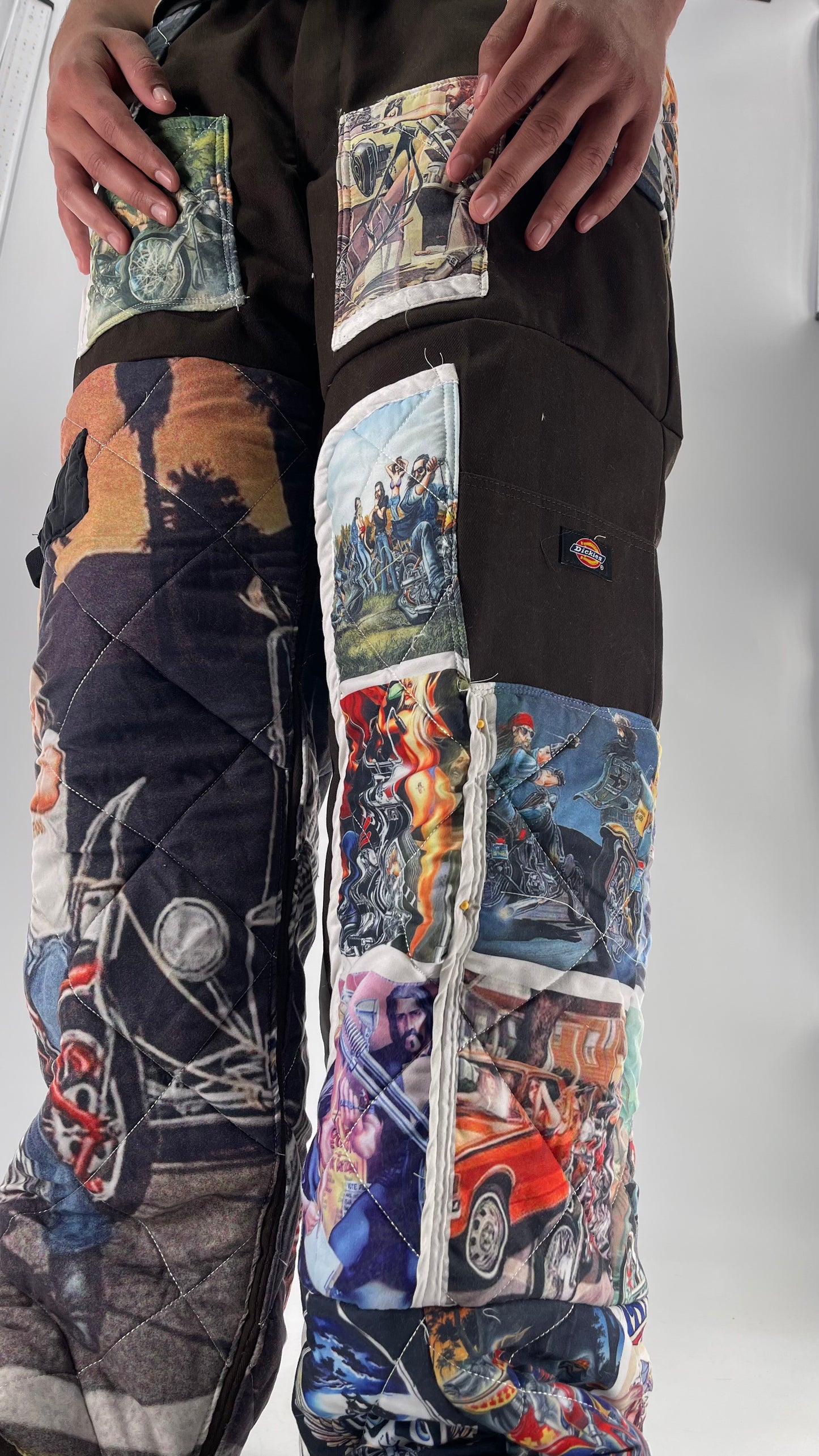 Custom - Handmade Reworked Dickies with Quilted Moto Pattern