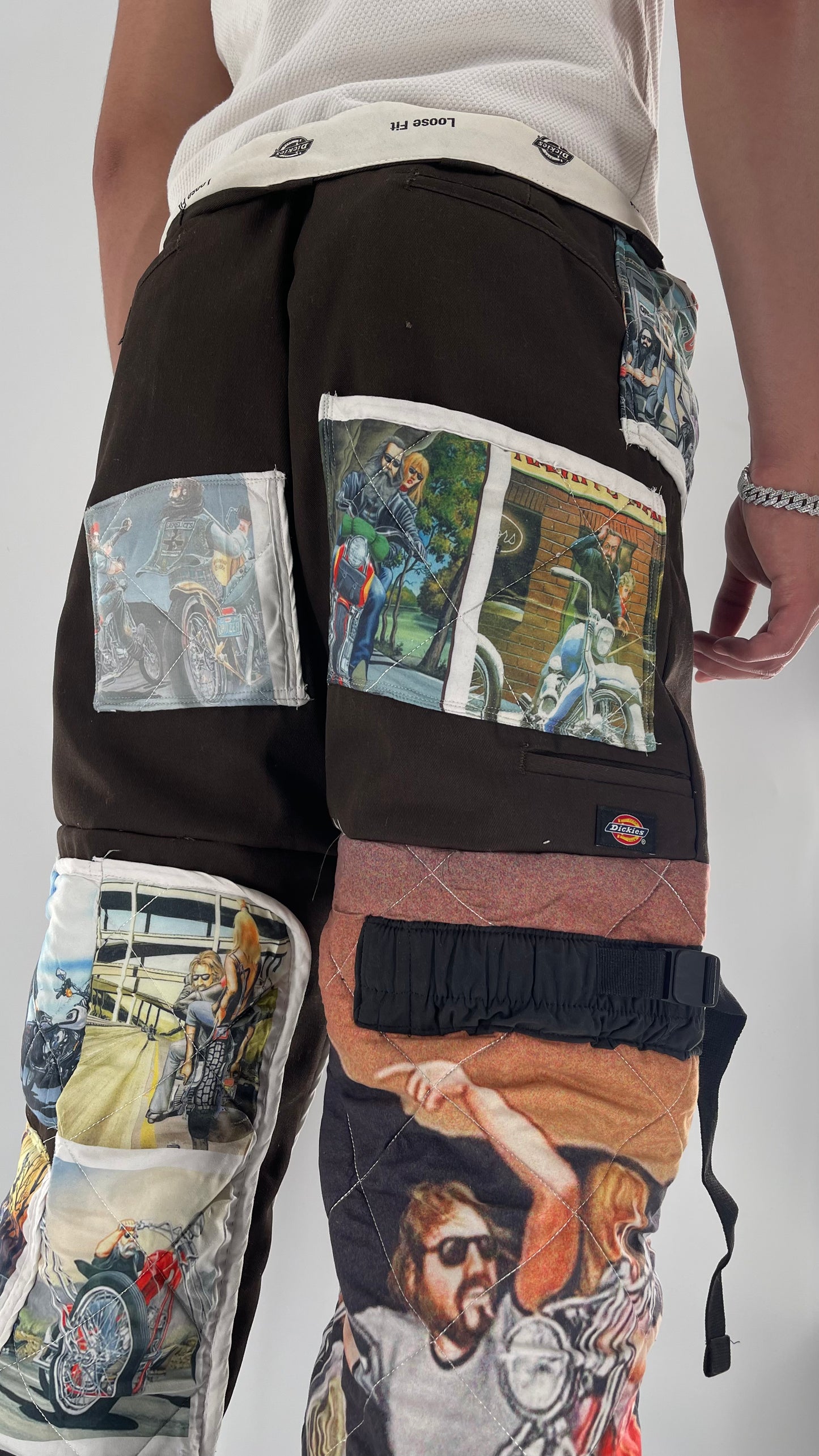 Custom - Handmade Reworked Dickies with Quilted Moto Pattern