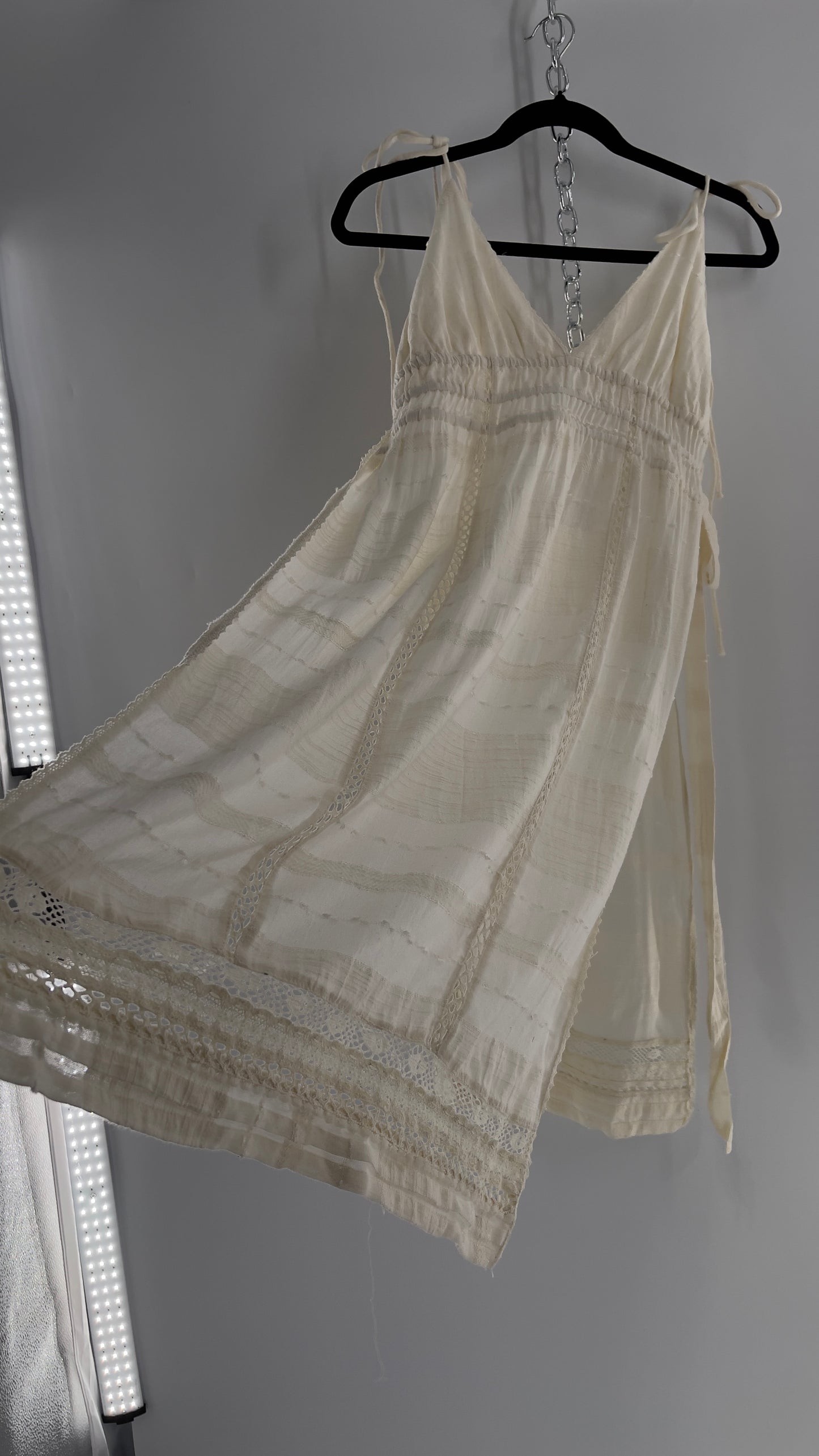 Free People White Cotton Lace Slit Side Midi (Medium)