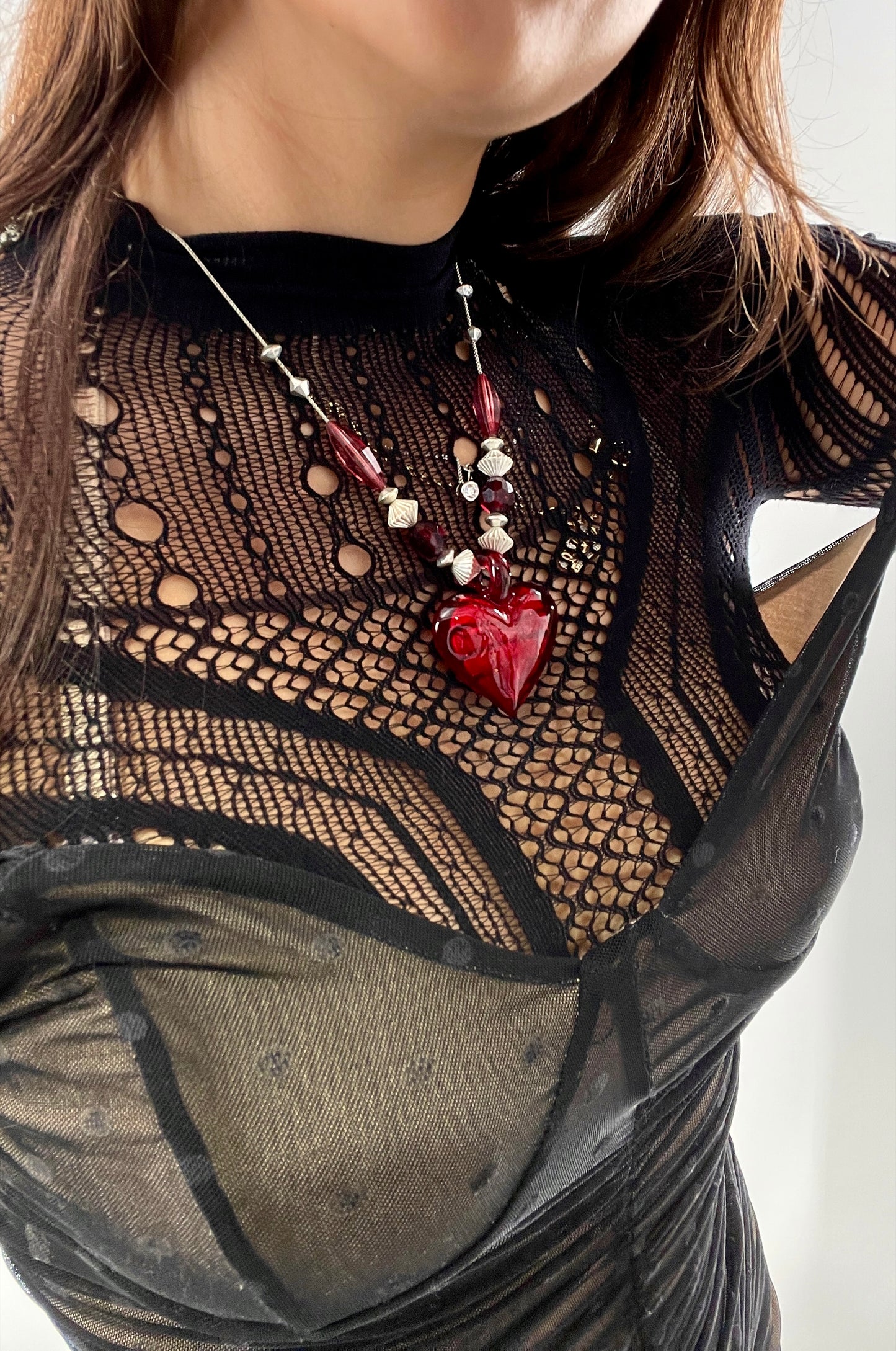 Vintage Glass Hearts Red Choker