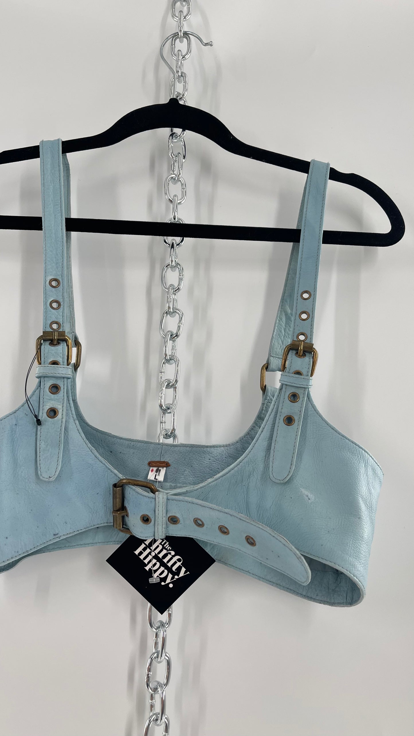 Free People Baby Blue Buckled Corset Belt (Large)