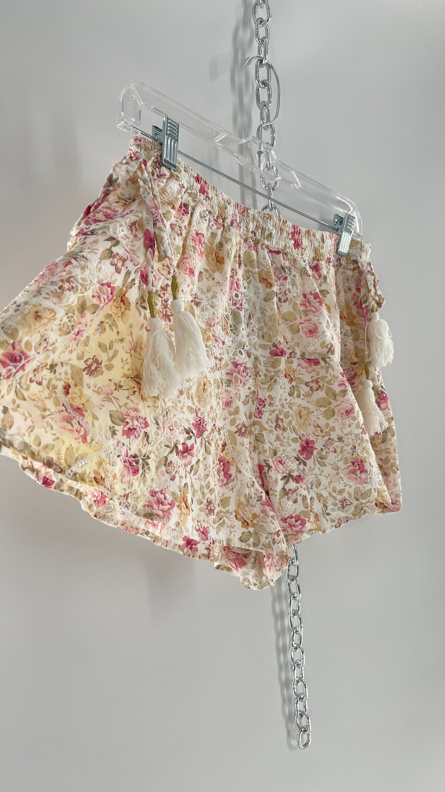 MINKPINK Romantic Floral Lace Tie Side Tassel Shorts (Medium)