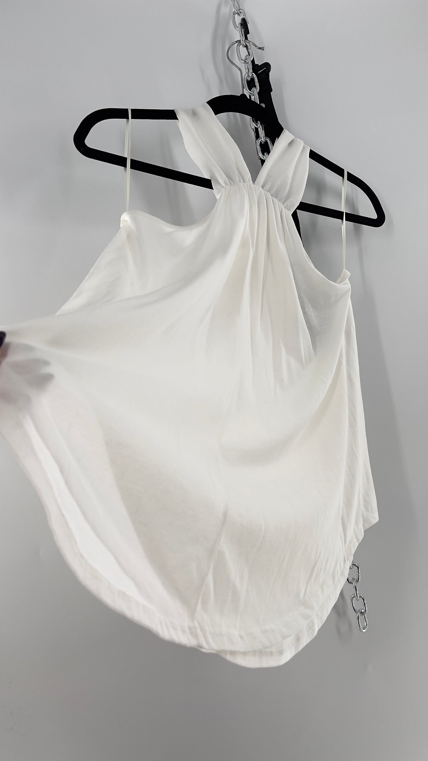 Zara White Halter Sleeveless Blouse with Metal Detailing (Medium)