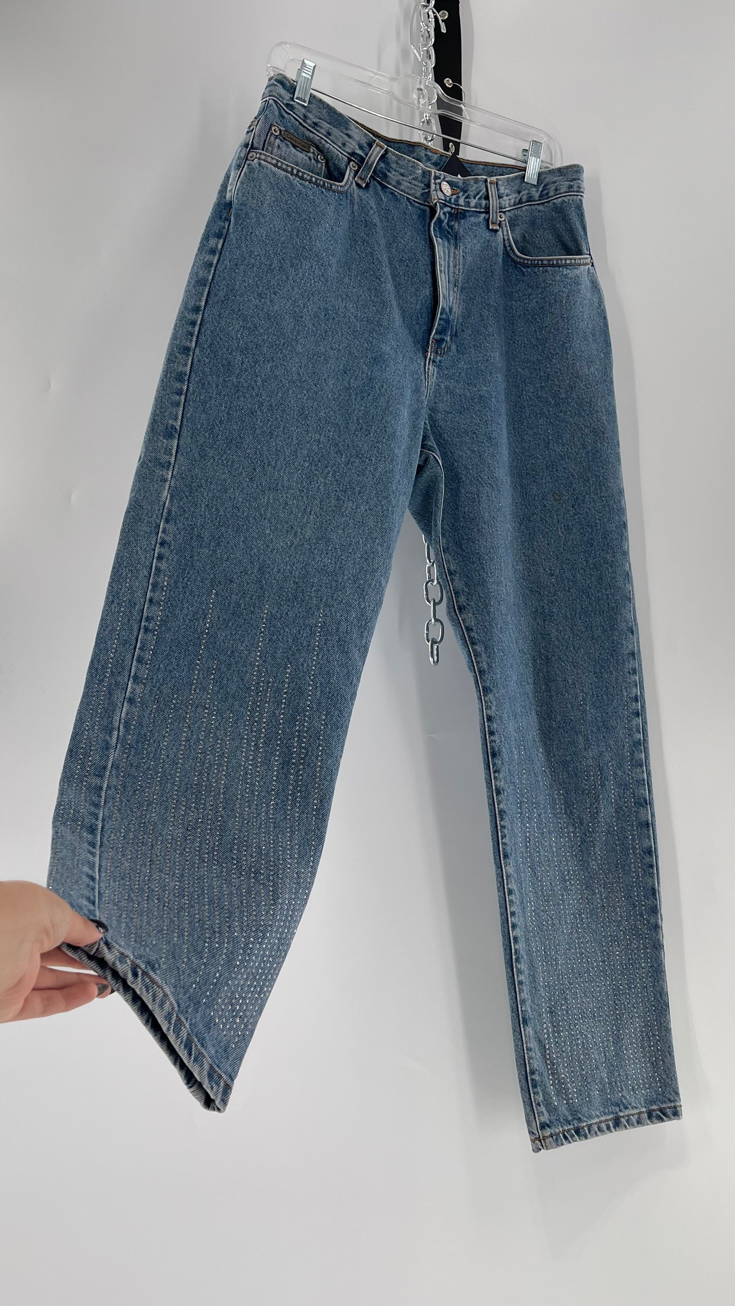 Vintage Calvin Klein Stone Washed Jeans with Silver Glitter Hem (29/30)