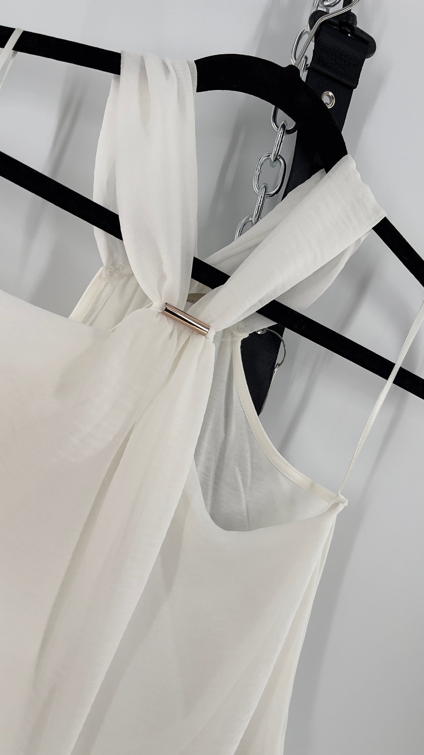 Zara White Halter Sleeveless Blouse with Metal Detailing (Medium)