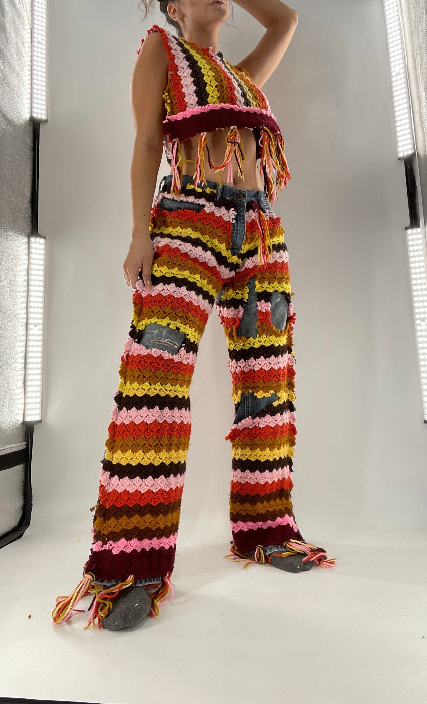 Custom Handmade RAGGEDY ANN Crochet Fringe Lined Crop (S/M)