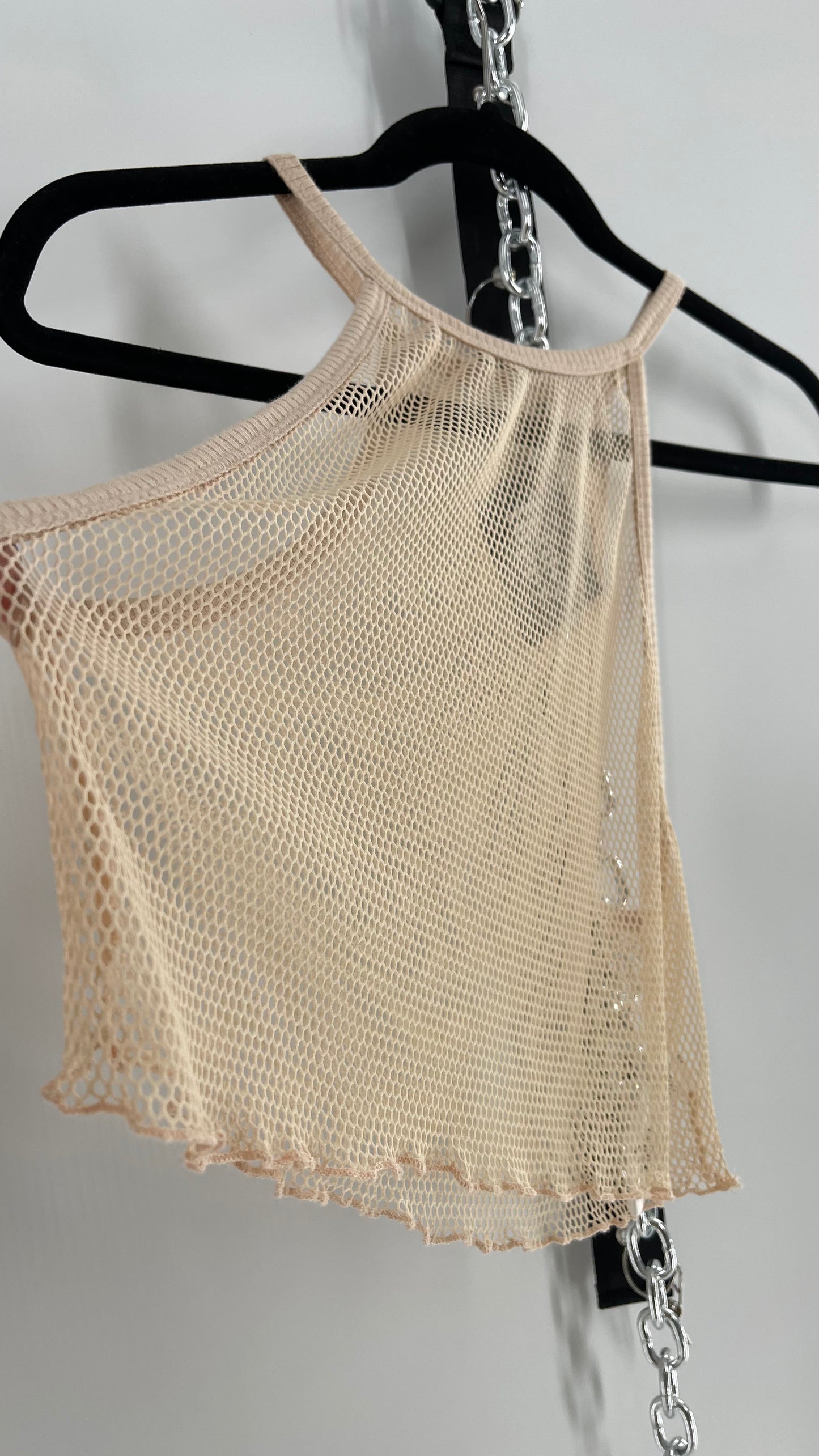 Urban Outfitters Beige Cropped Mesh Tank (Medium)