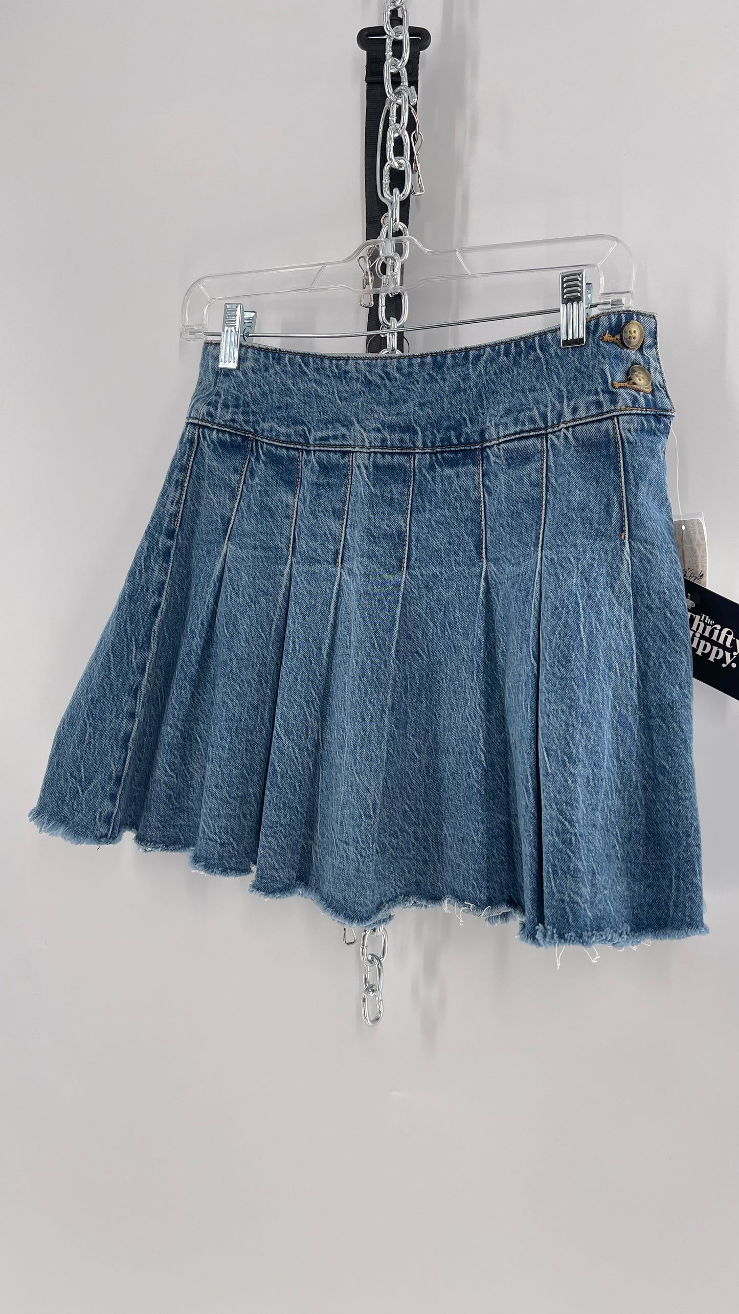 Free People Acid Washed Denim Pleated Skirt (26)