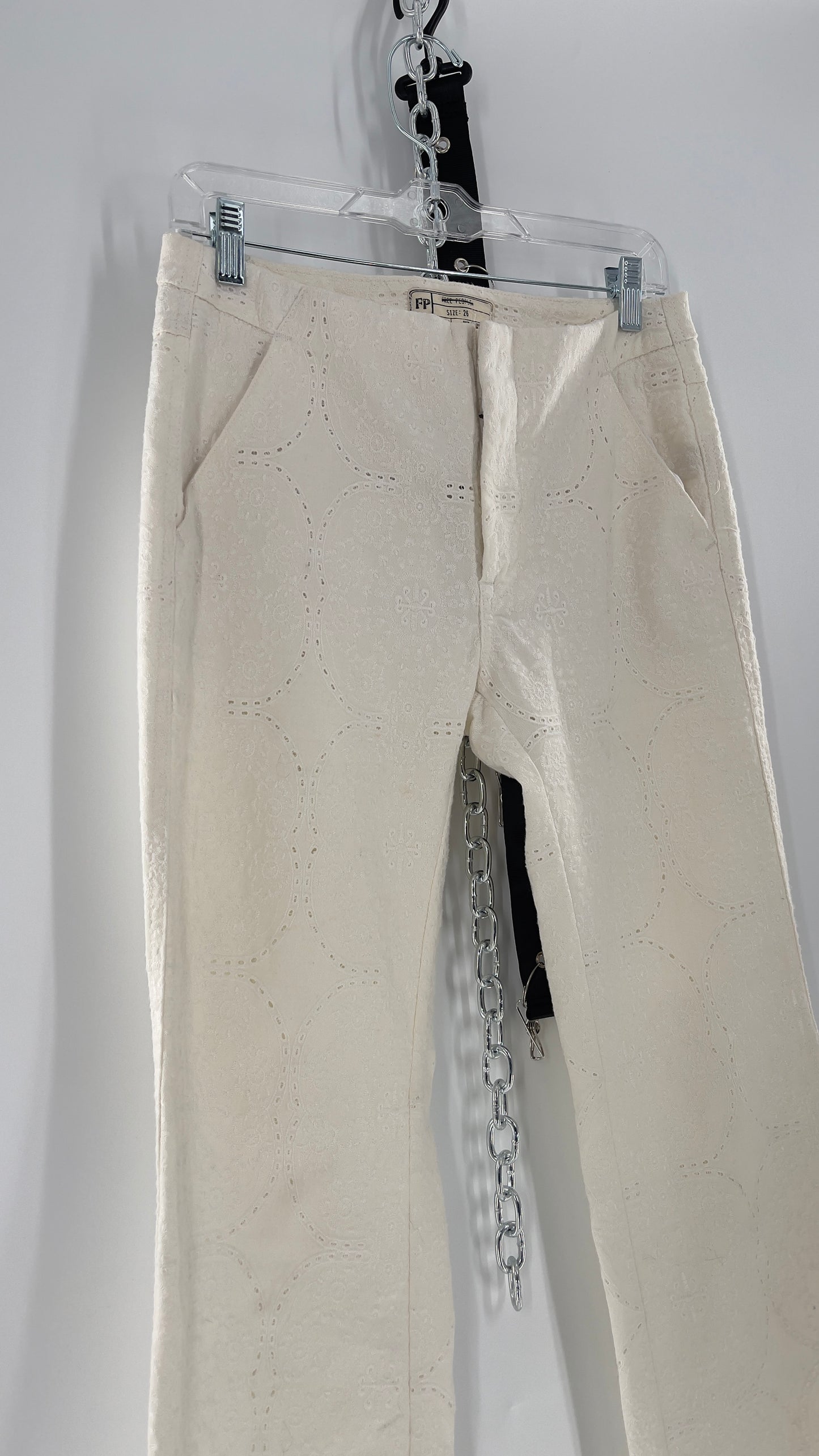 Free People White Eyelet Lace Low Rise Kick Flares (26)