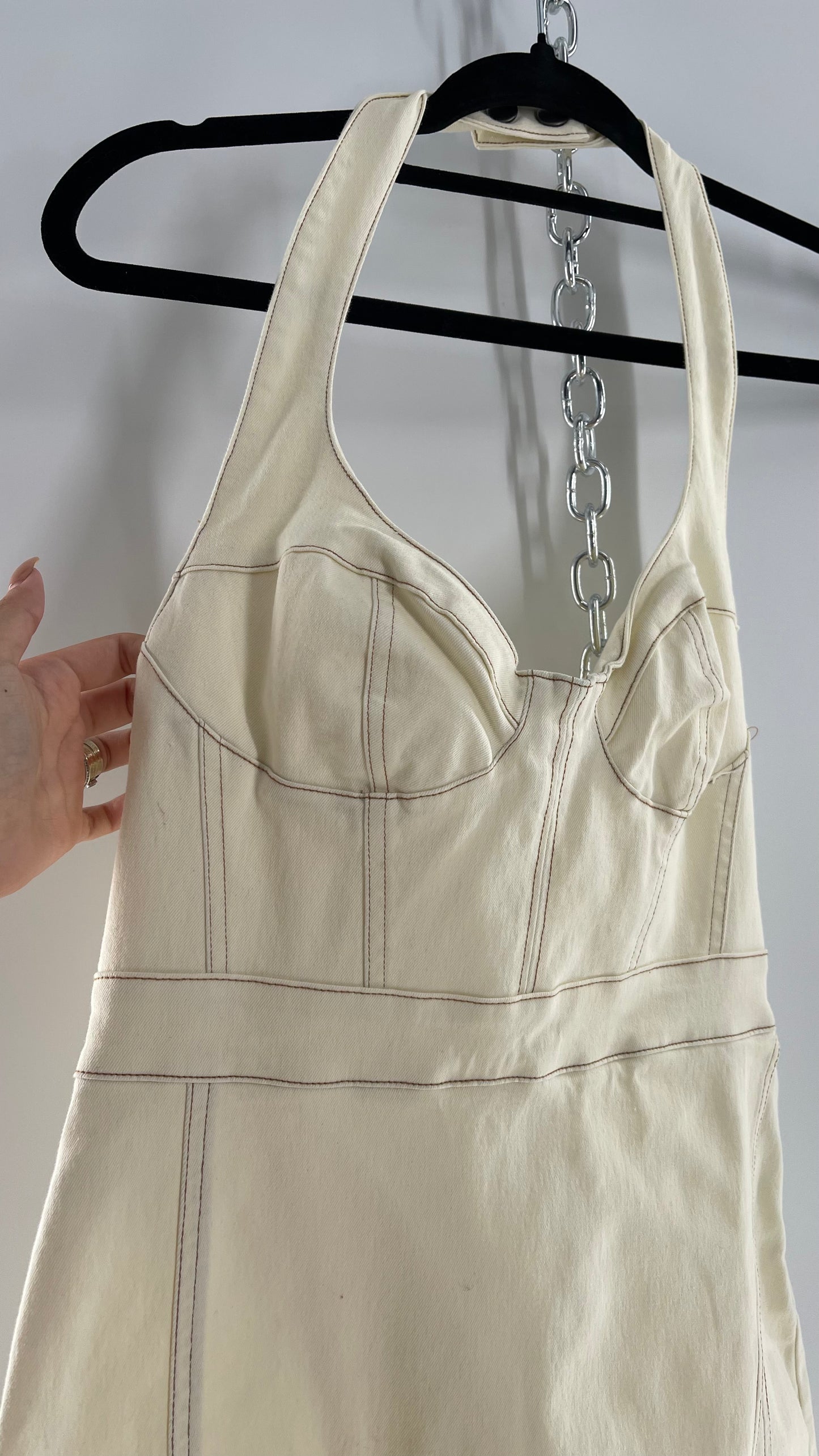 Urban Outfitters Beige Denim Halter Mini Dress (Medium)