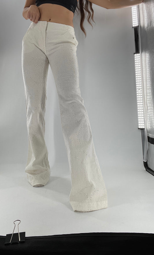 Free People White Eyelet Lace Low Rise Kick Flares (26)