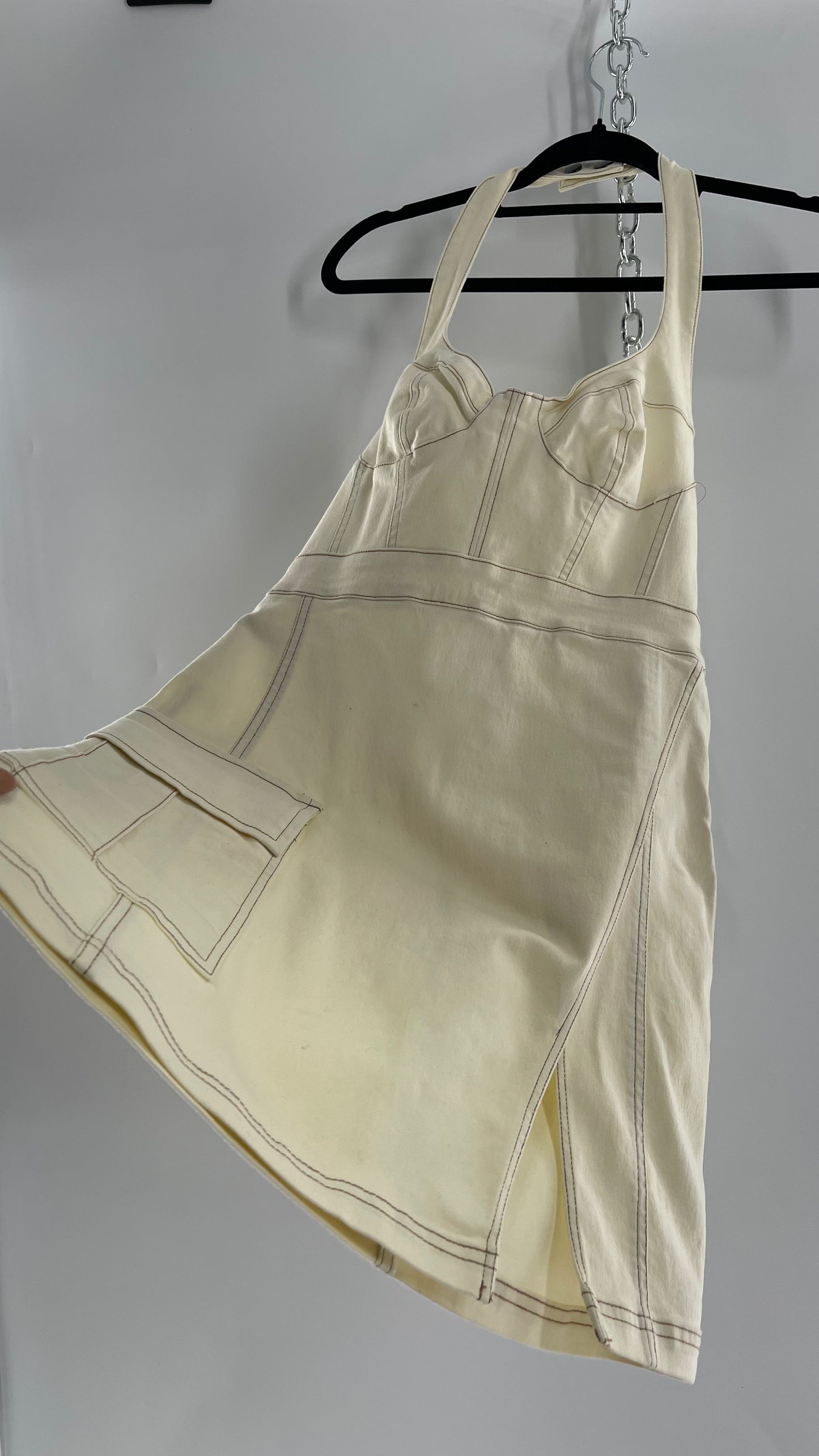 Urban Outfitters Beige Denim Halter Mini Dress (Medium)