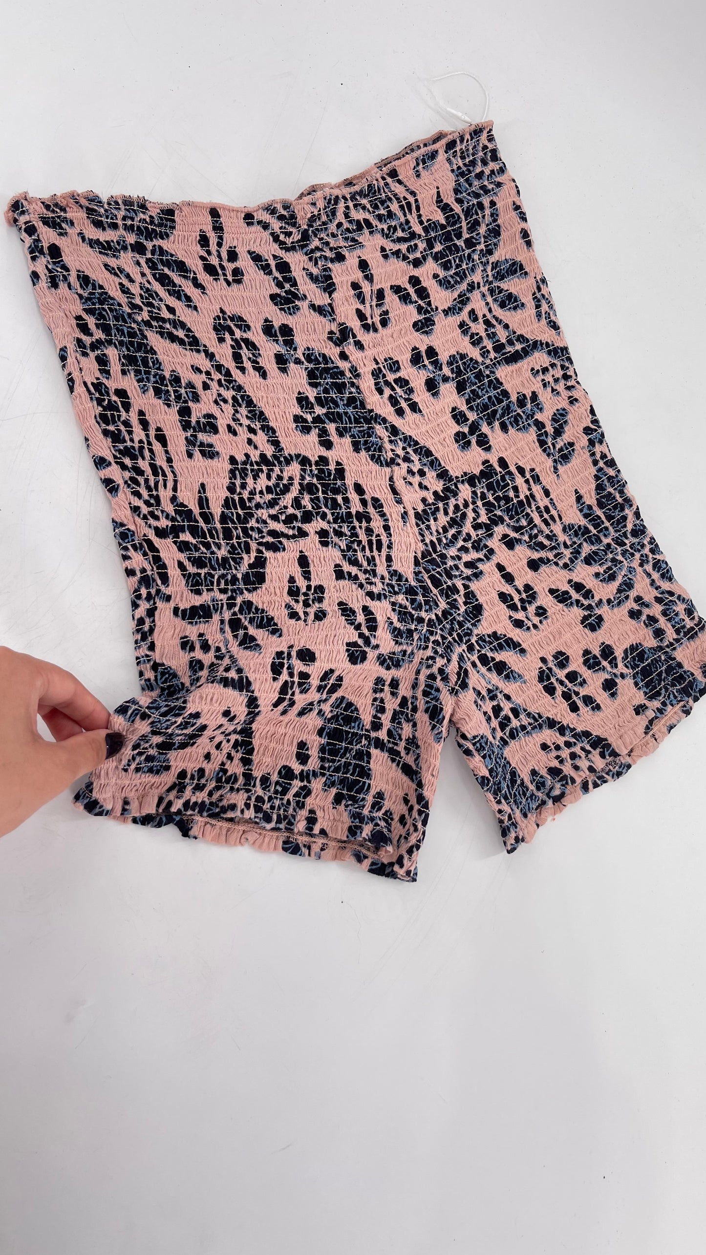 Free People Pink/Navy Patterned Smocked Shorts (XS/S)