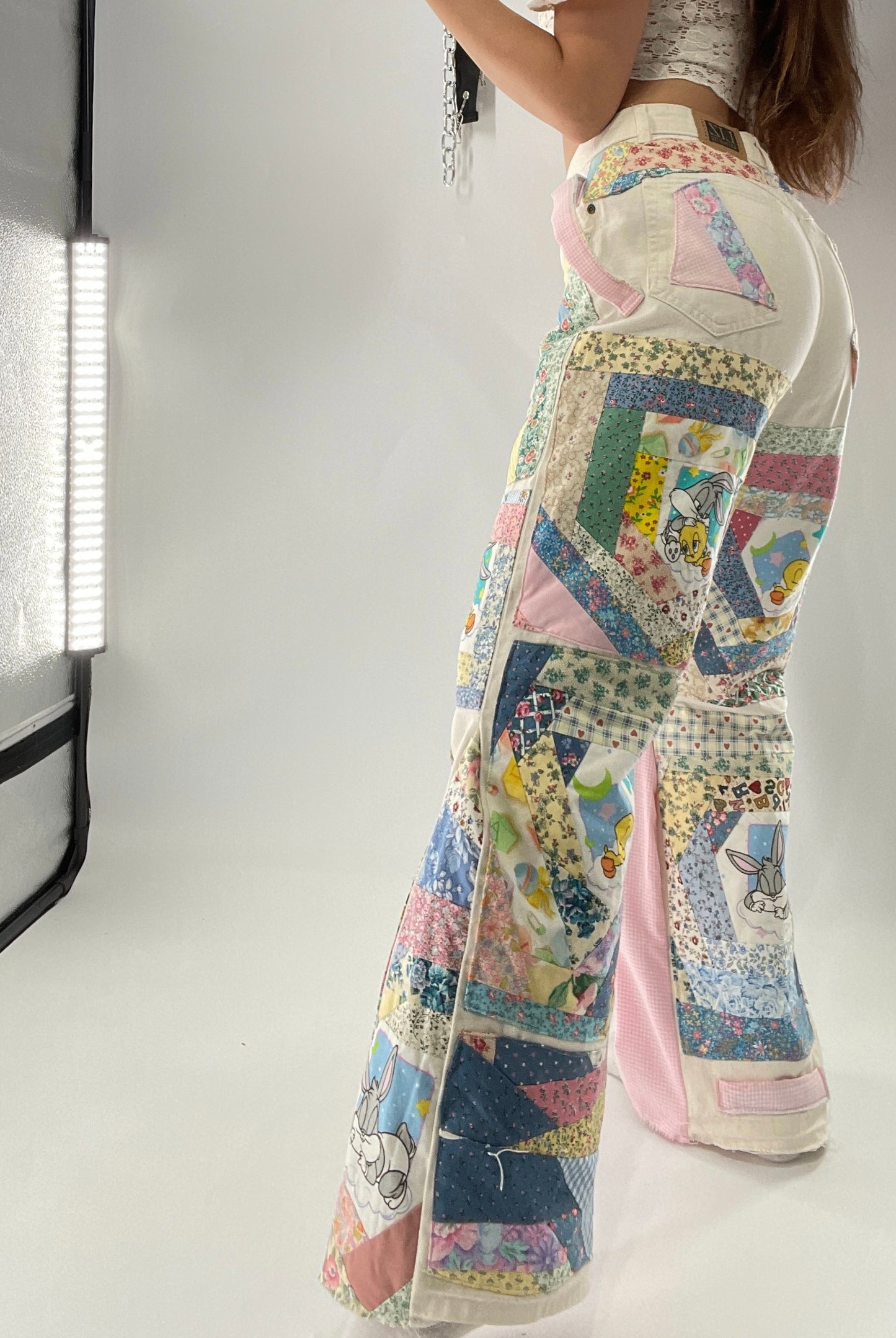 Custom - Handmade Reworked Looney Toons Cutie Pie Patchwork Flares