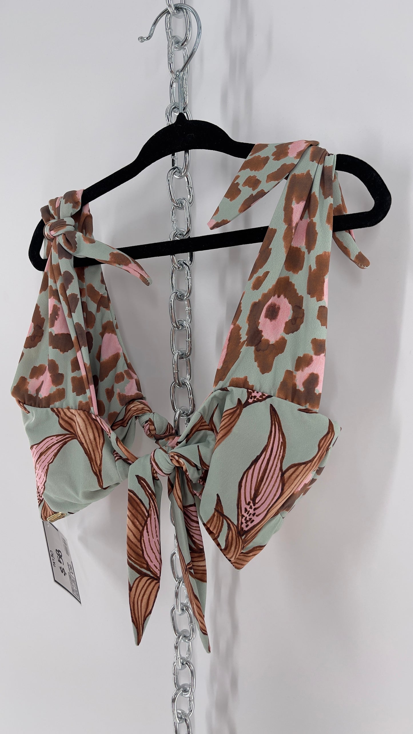 PatBo Light Blue Cheetah Brazilian Swim Top with Tie Bust and Shoulders (XS)