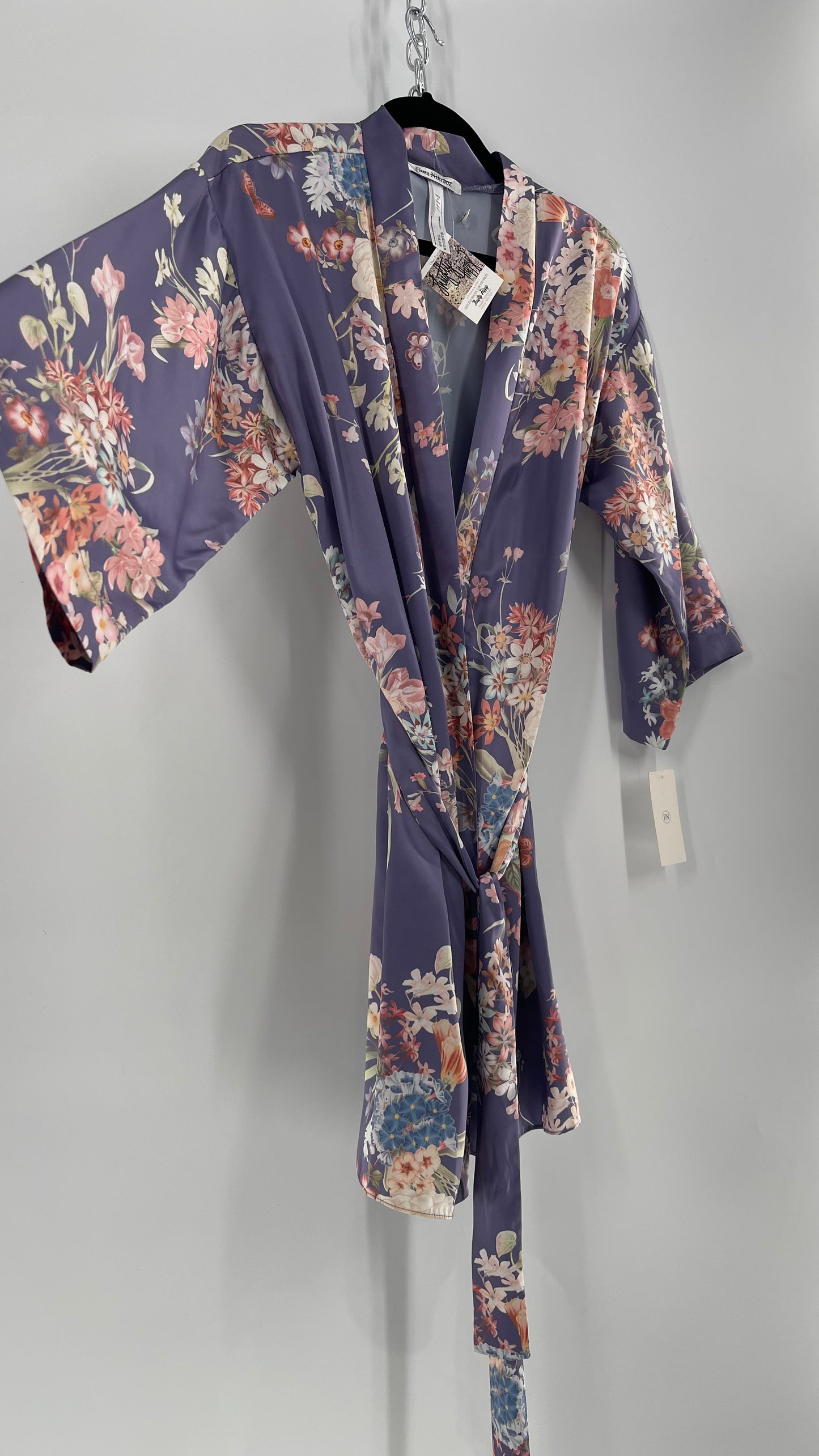 Anthropologie Flora Nikrooz Purple Floral Satin Robe (XS/S)