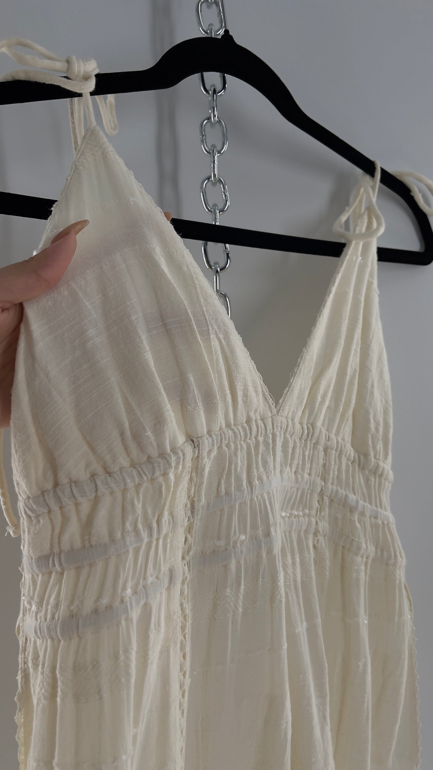 Free People White Cotton Lace Slit Side Midi (Medium)