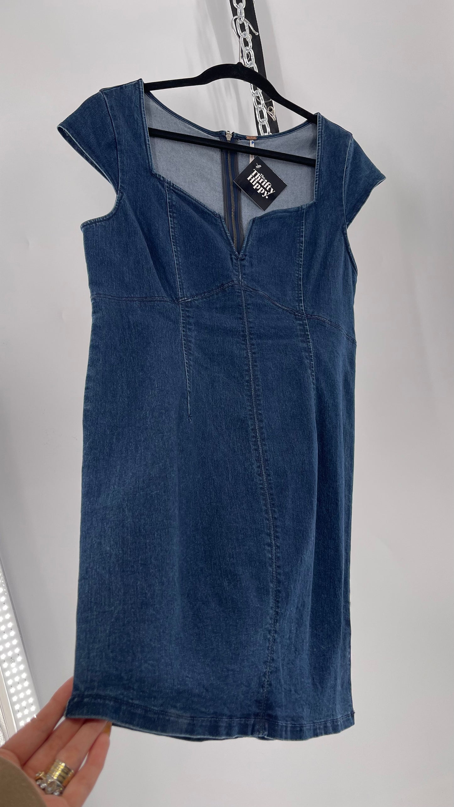 Free People Lia Denim Form Fitting Mini (Large)