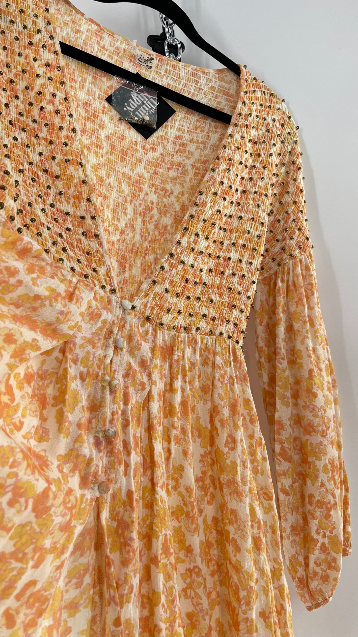 Intimately Free People Orange Floral Smocked Maxi Dress (XS)