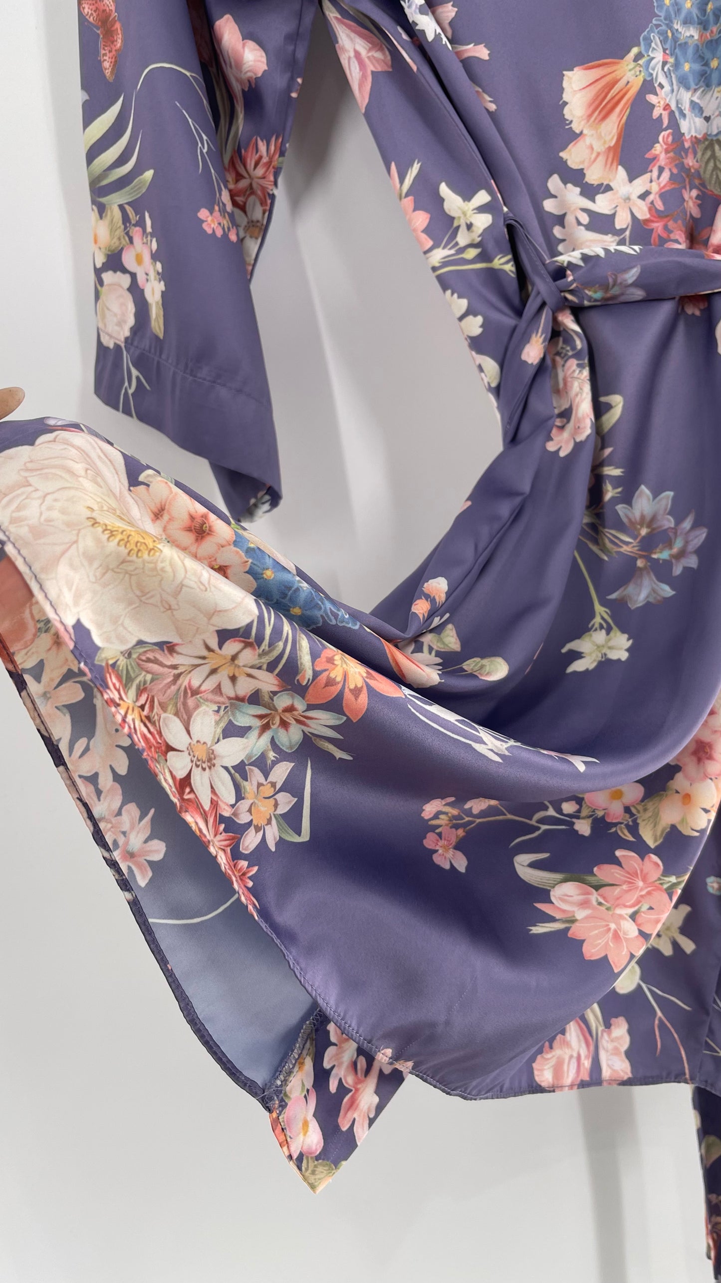 Anthropologie Flora Nikrooz Purple Floral Satin Robe (XS/S)