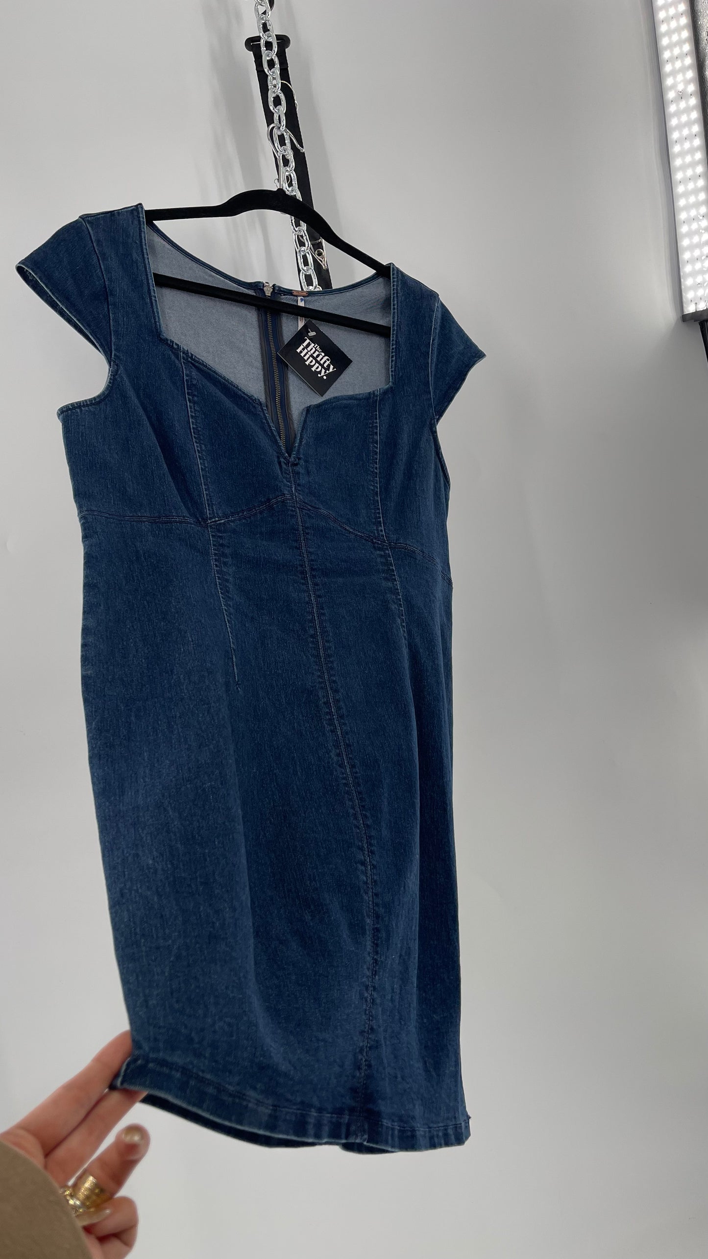 Free People Lia Denim Form Fitting Mini (Large)